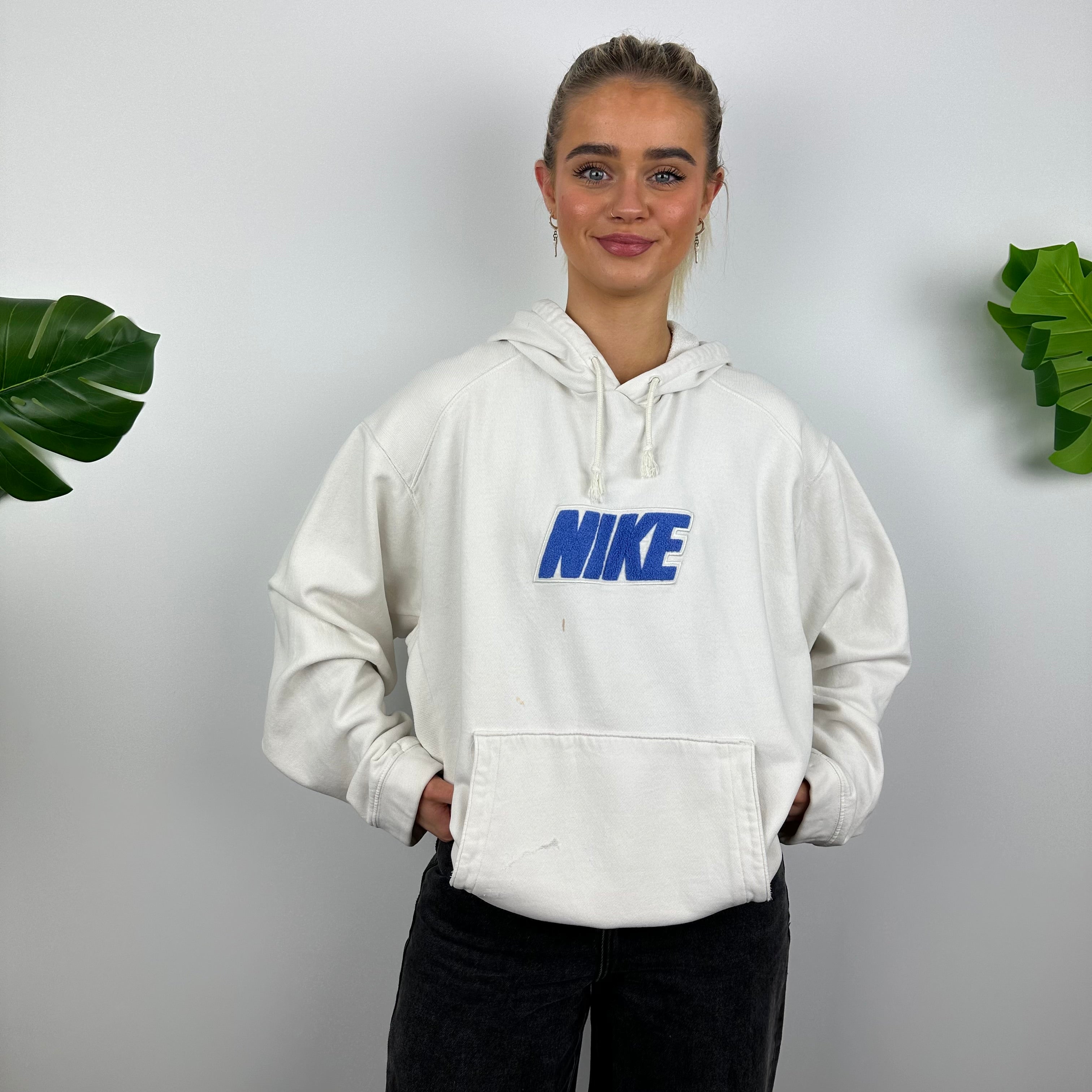 Nike RARE White Embroidered Spell Out Hoodie (L)