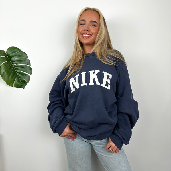 Nike Navy Embroidered Spell Out Sweatshirt (L)