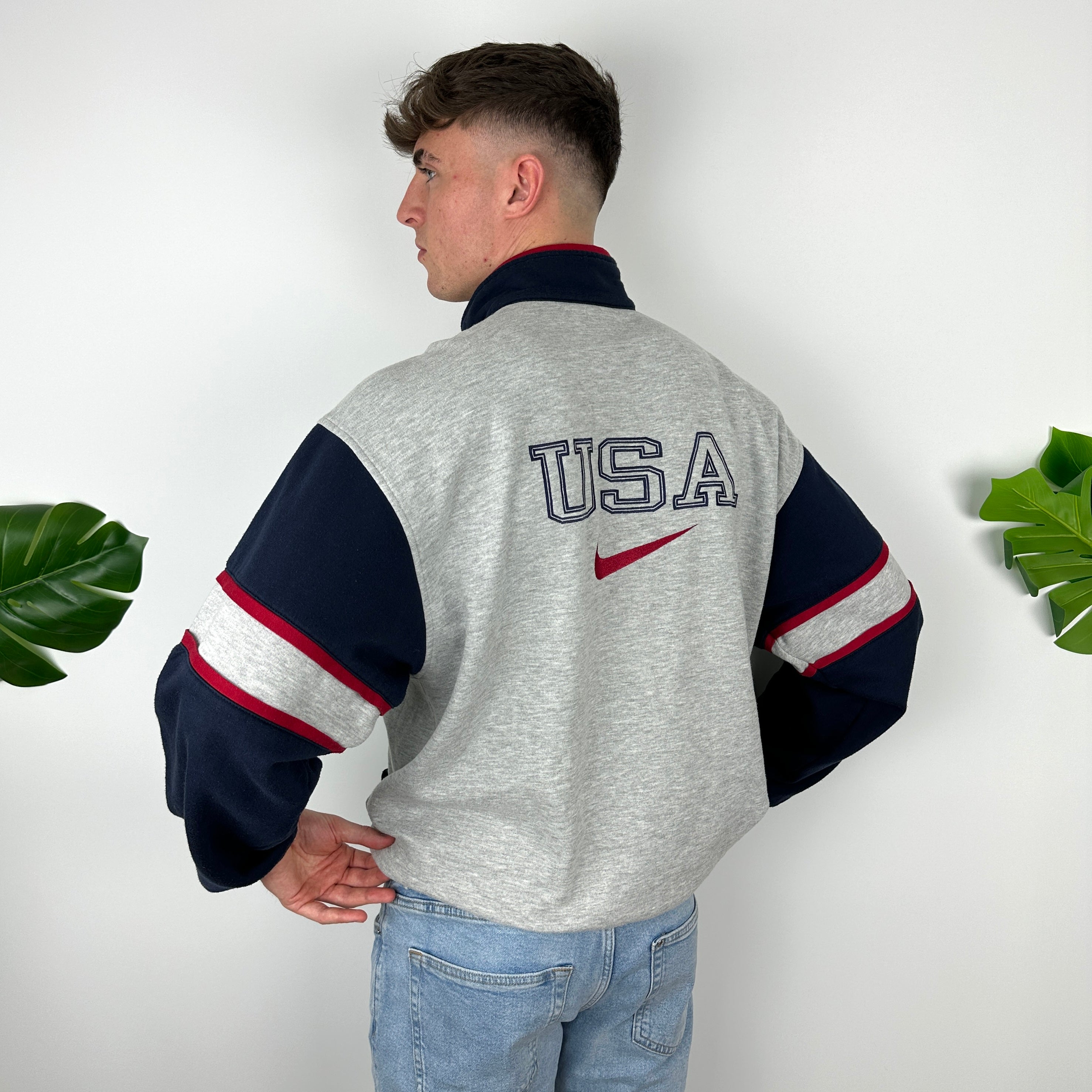 Nike x USA Grey Embroidered Spell Out Quarter Zip Sweatshirt (L)