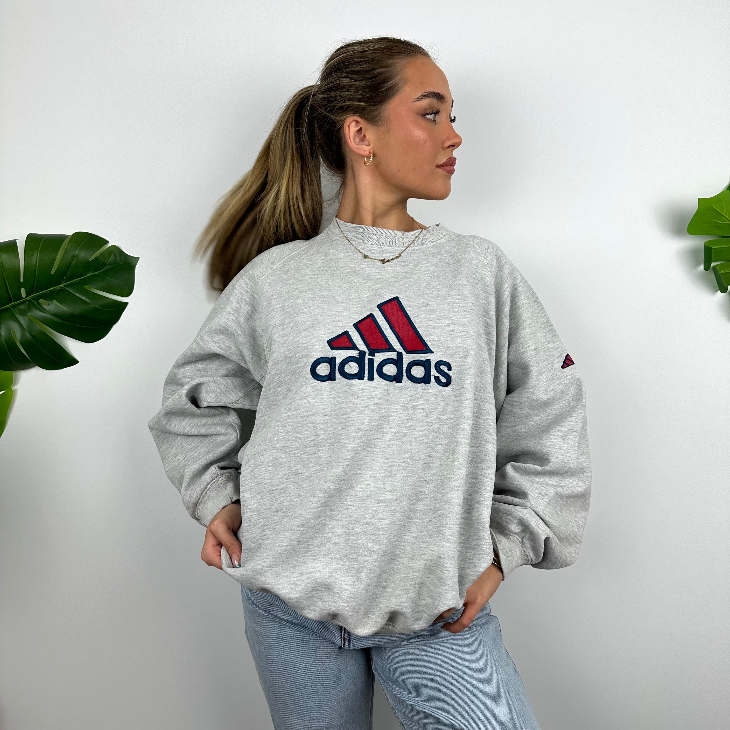 Adidas Grey Embroidered Spell Out Sweatshirt (L)