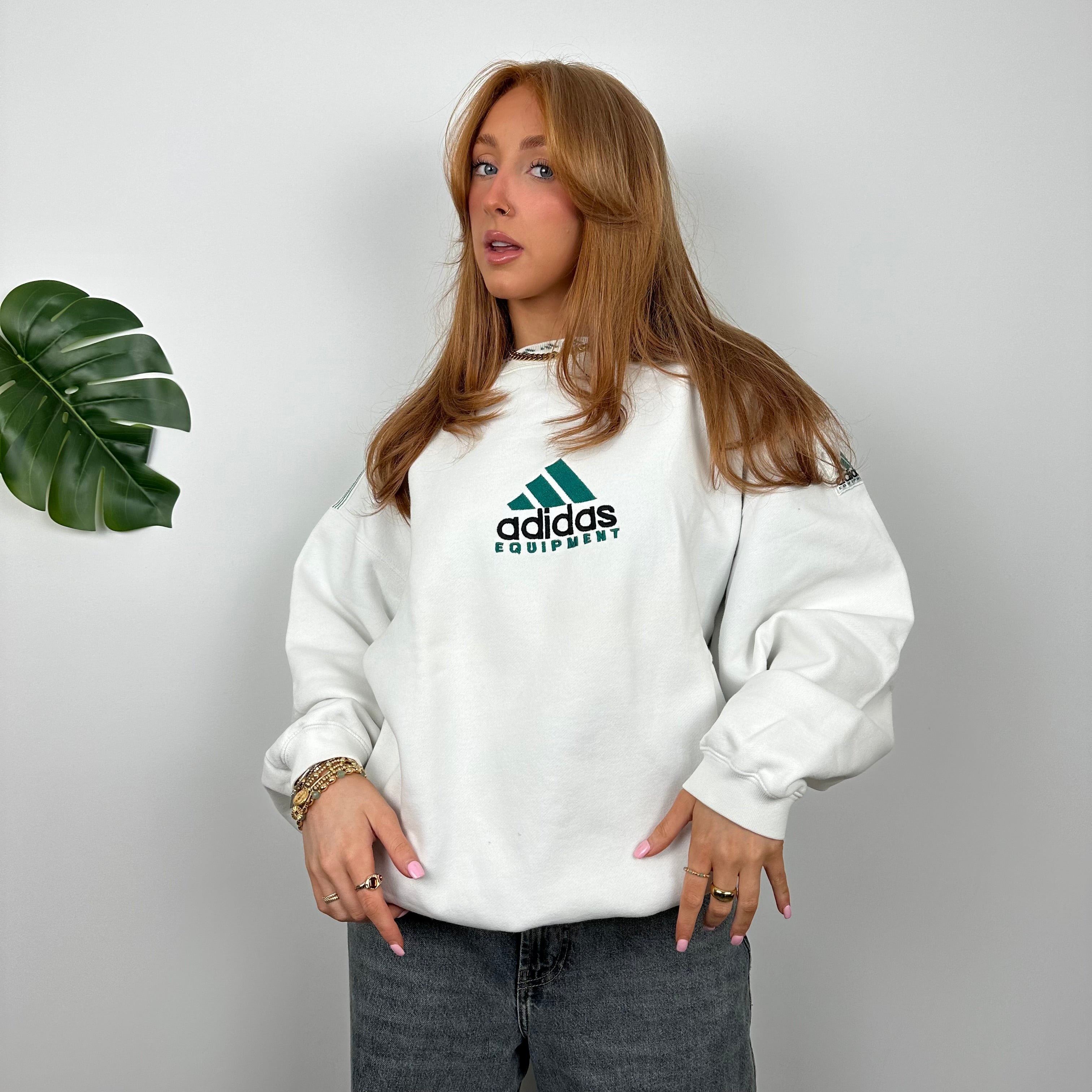 Adidas Equipment RARE White Embroidered Spell Out Sweatshirt (M)