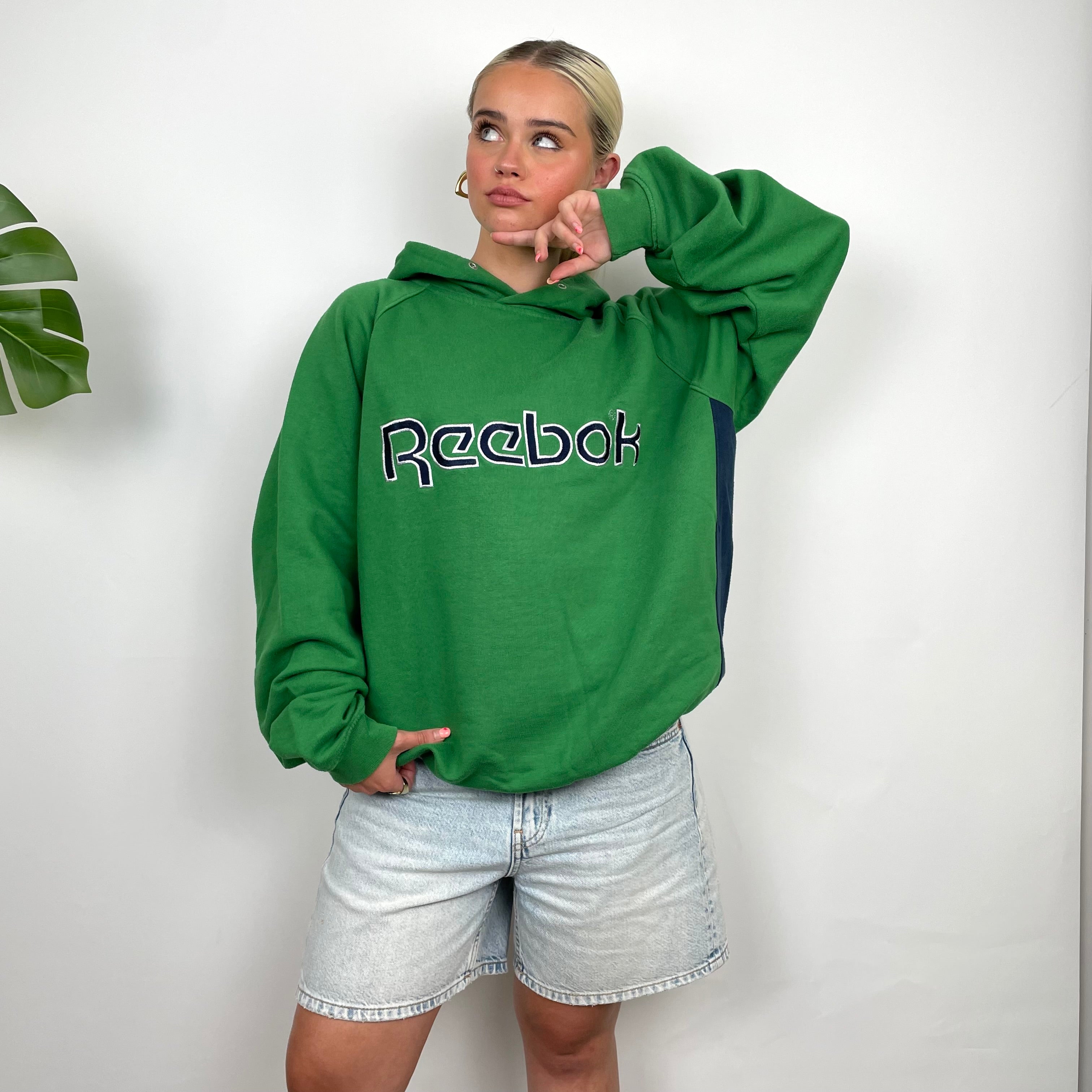 Reebok Green Embroidered Spell Out Hoodie (XL)