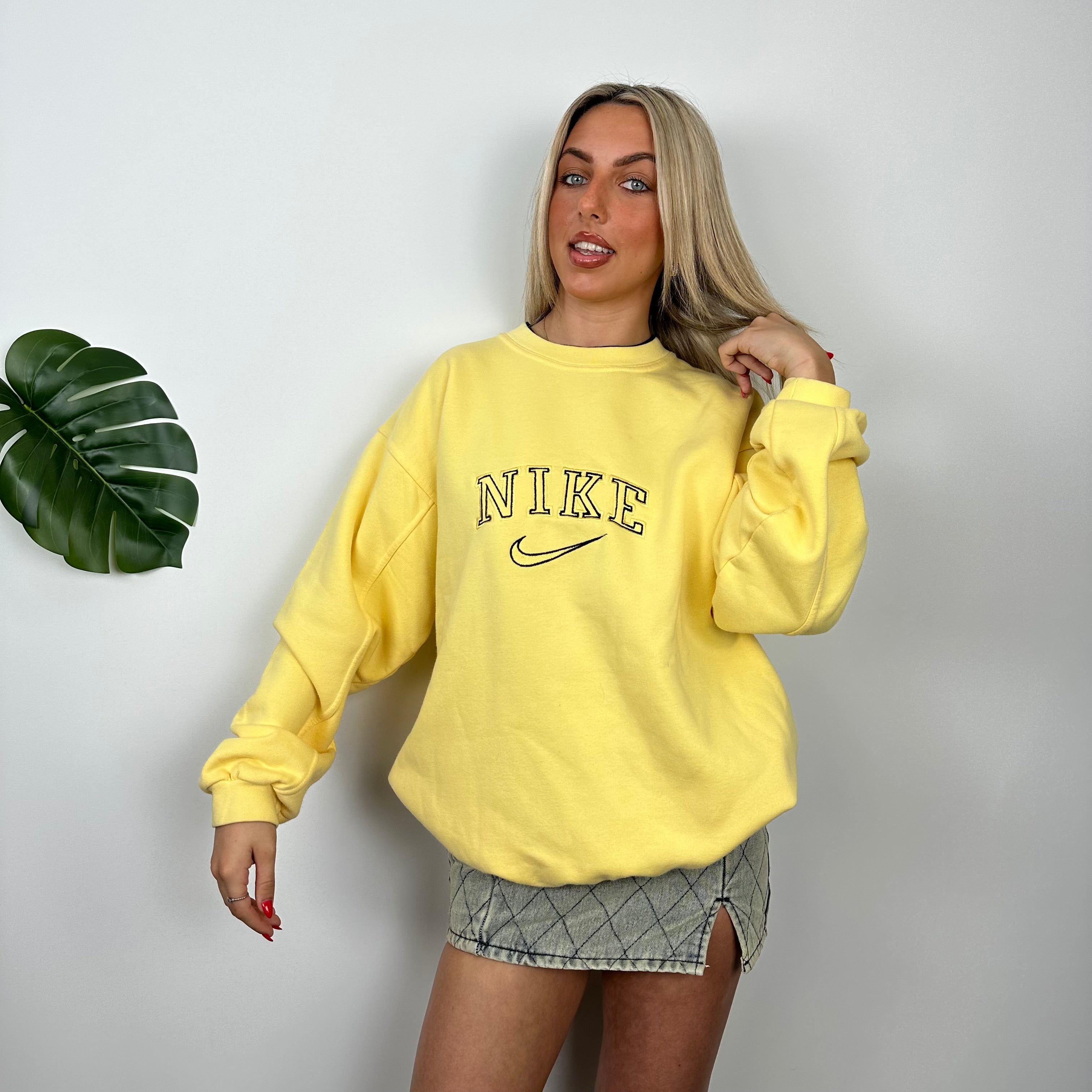 Nike Yellow Embroidered Spell Out Sweatshirt (M)