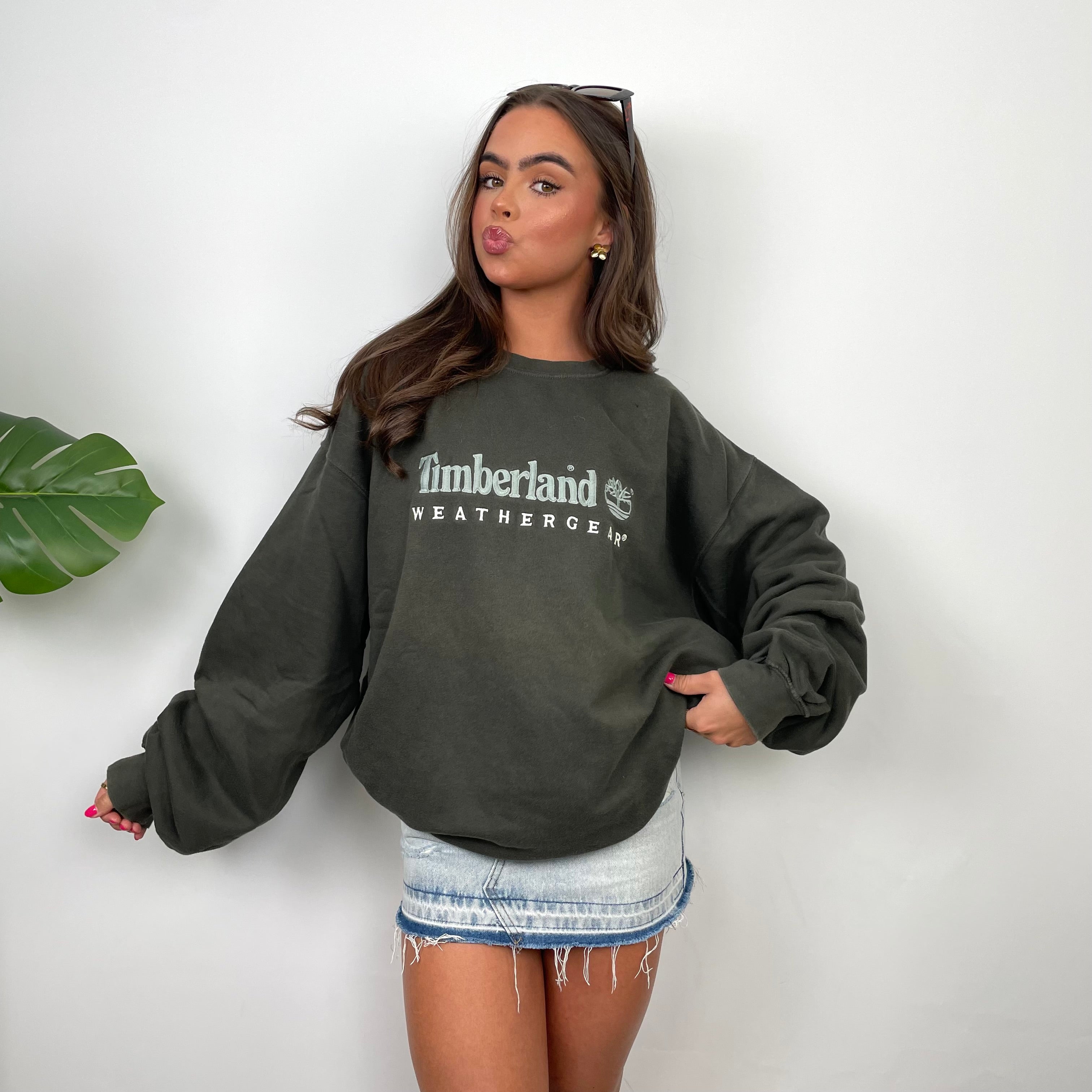 Timberland Dark Green Embroidered Spell Out Sweatshirt (XL)