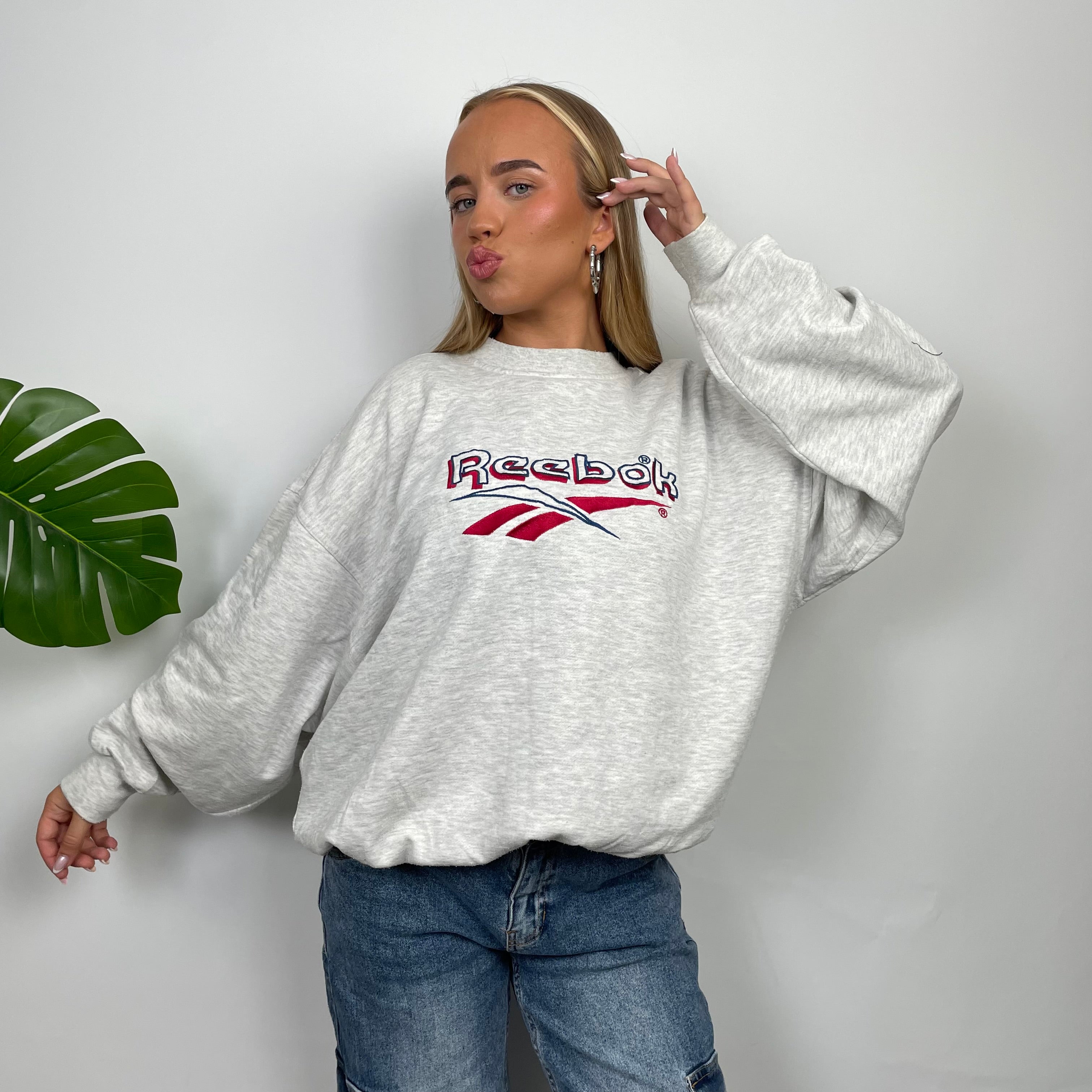 Reebok Grey Embroidered Spell Out Sweatshirt (L)