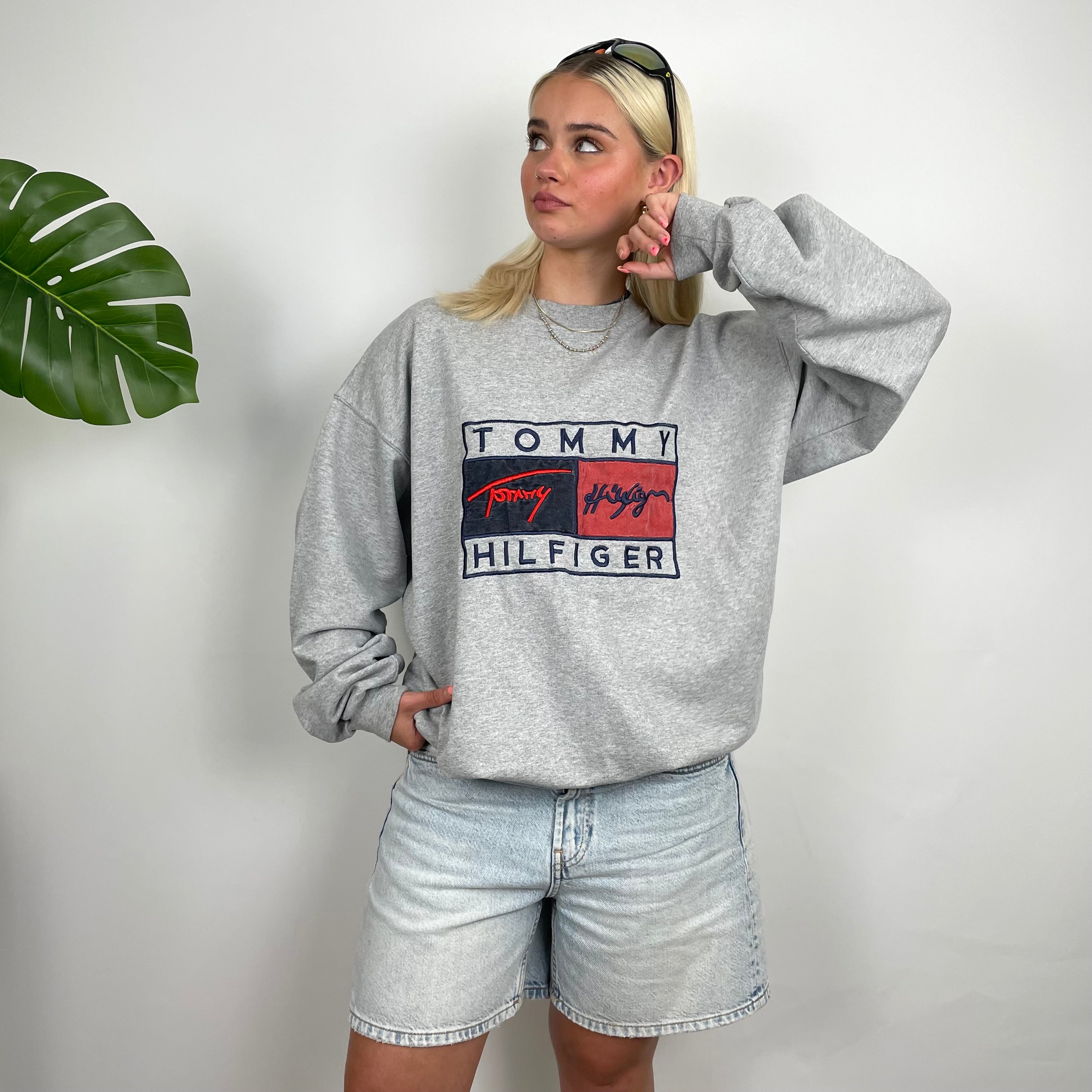 Tommy Hilfiger Grey Embroidered Spell Out Sweatshirt (XL)