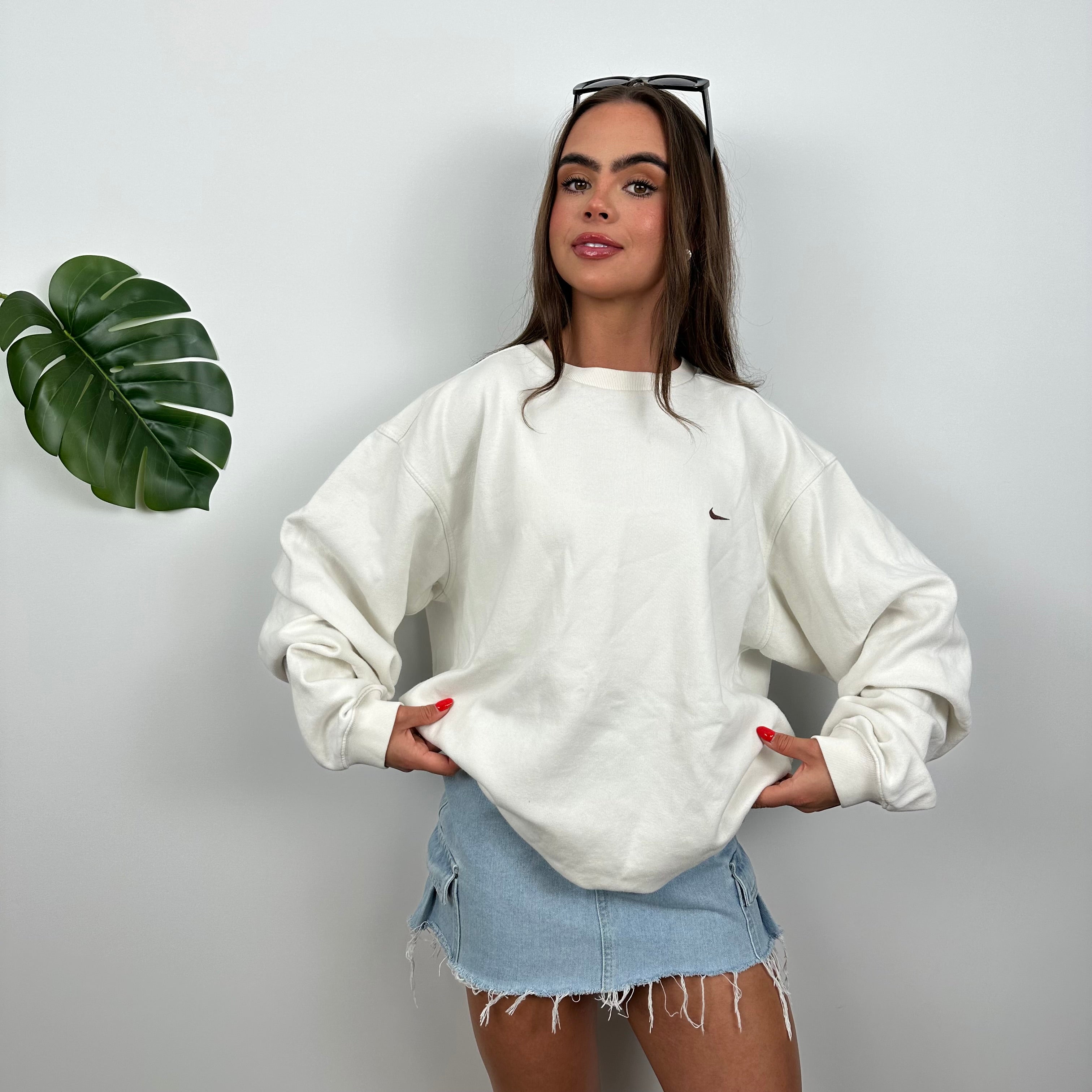 Nike White Embroidered Swoosh Sweatshirt (L)