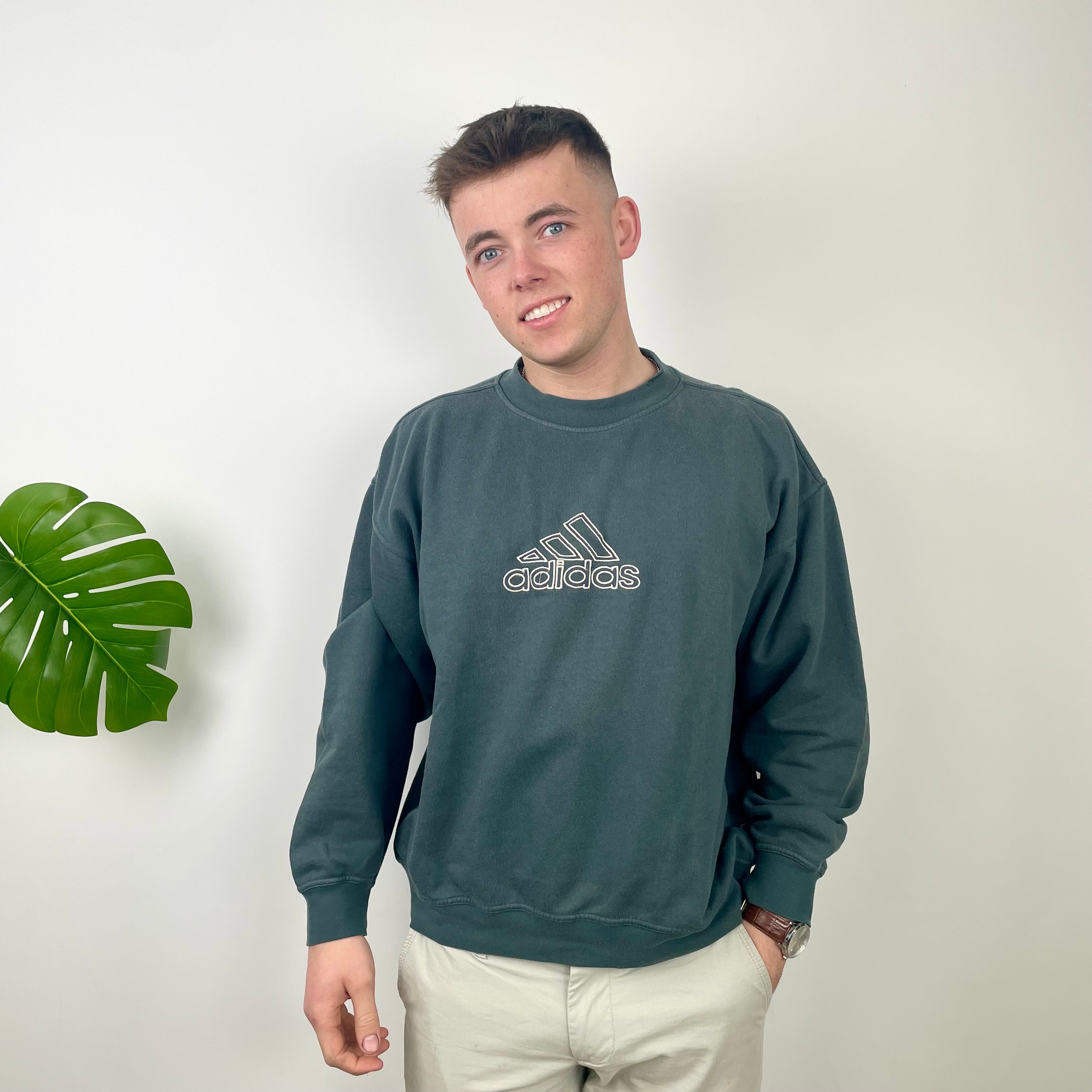 Adidas Grey Embroidered Spell Out Sweatshirt (M)