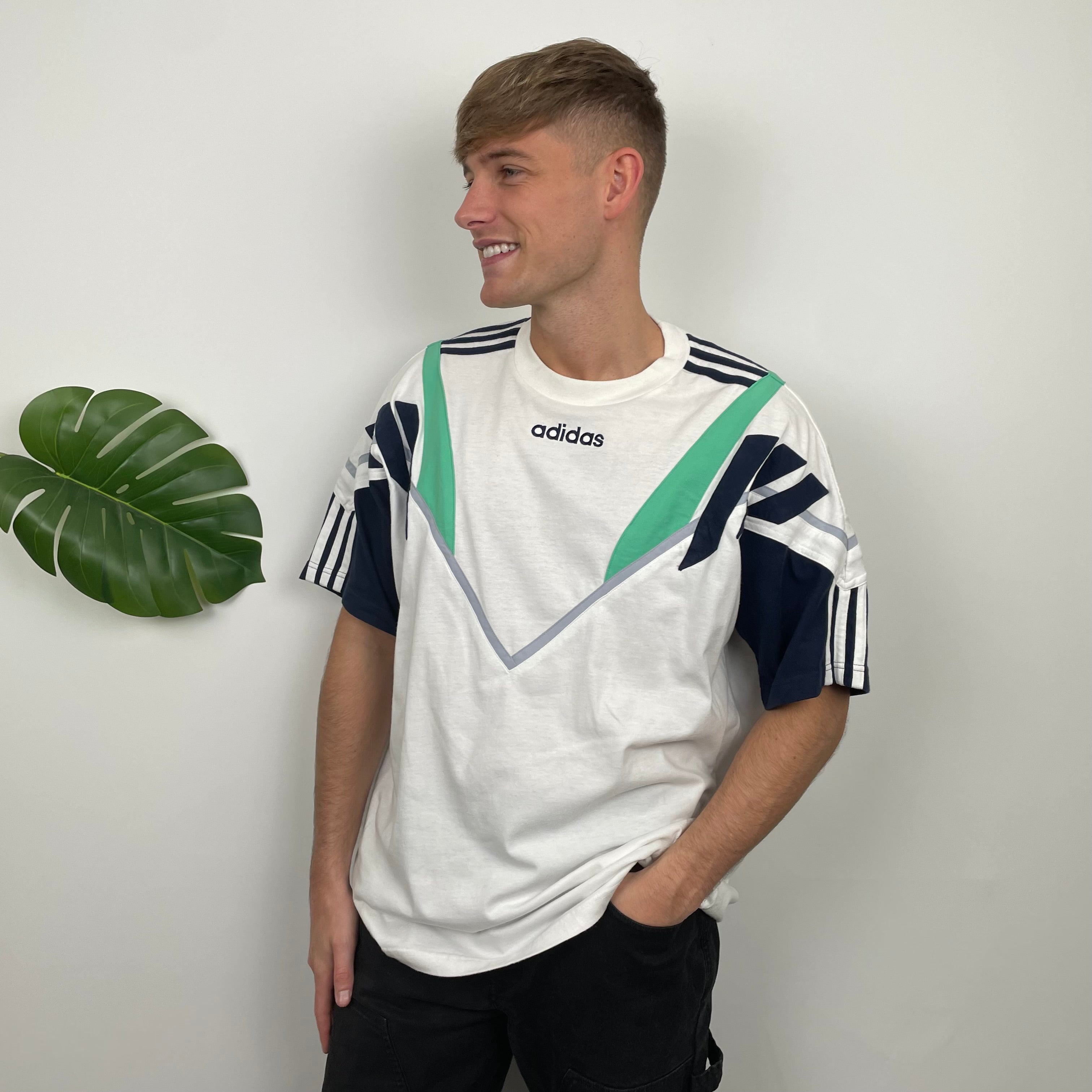 Adidas White Embroidered Spell Out T Shirt (M)