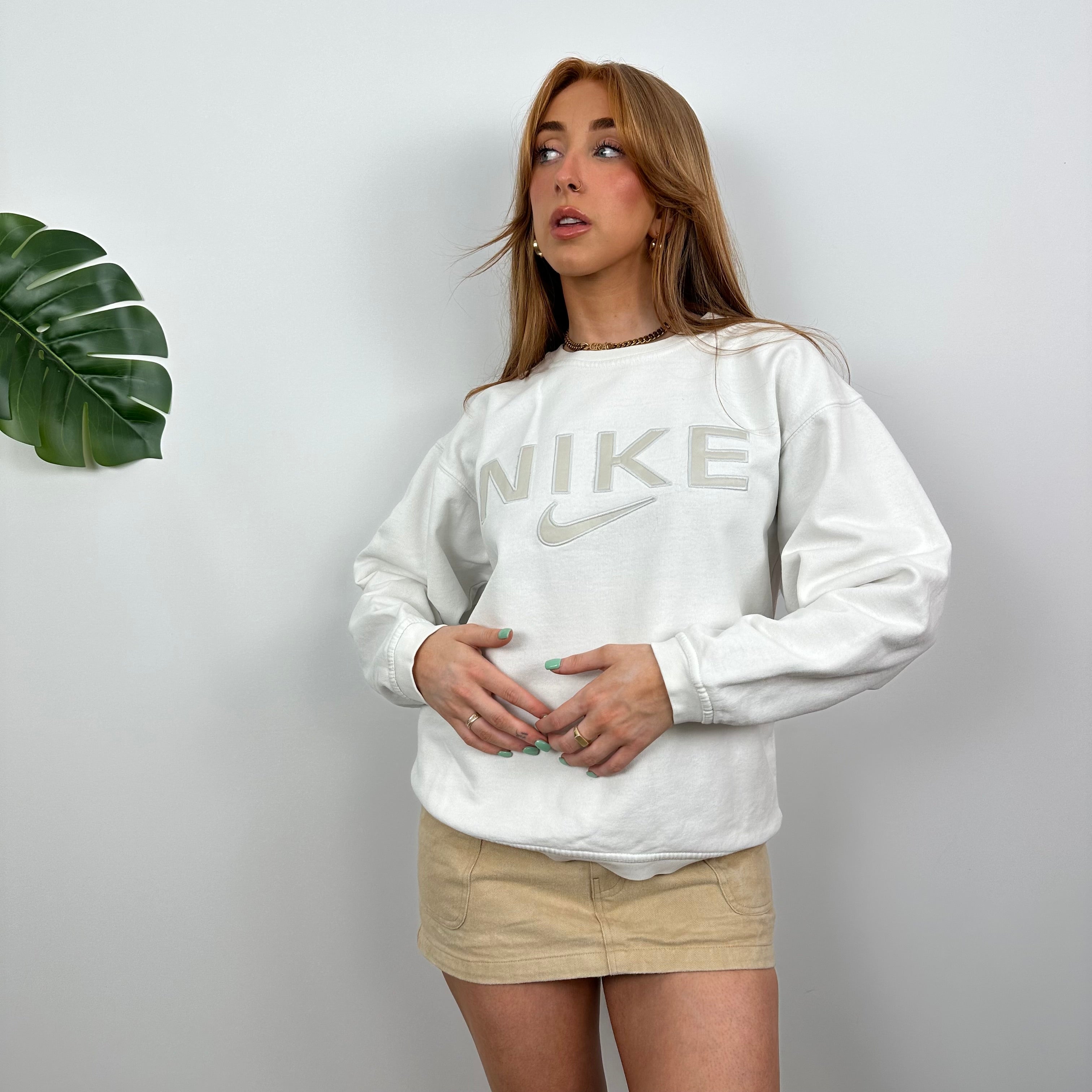 Nike White Embroidered Spell Out Sweatshirt (M)