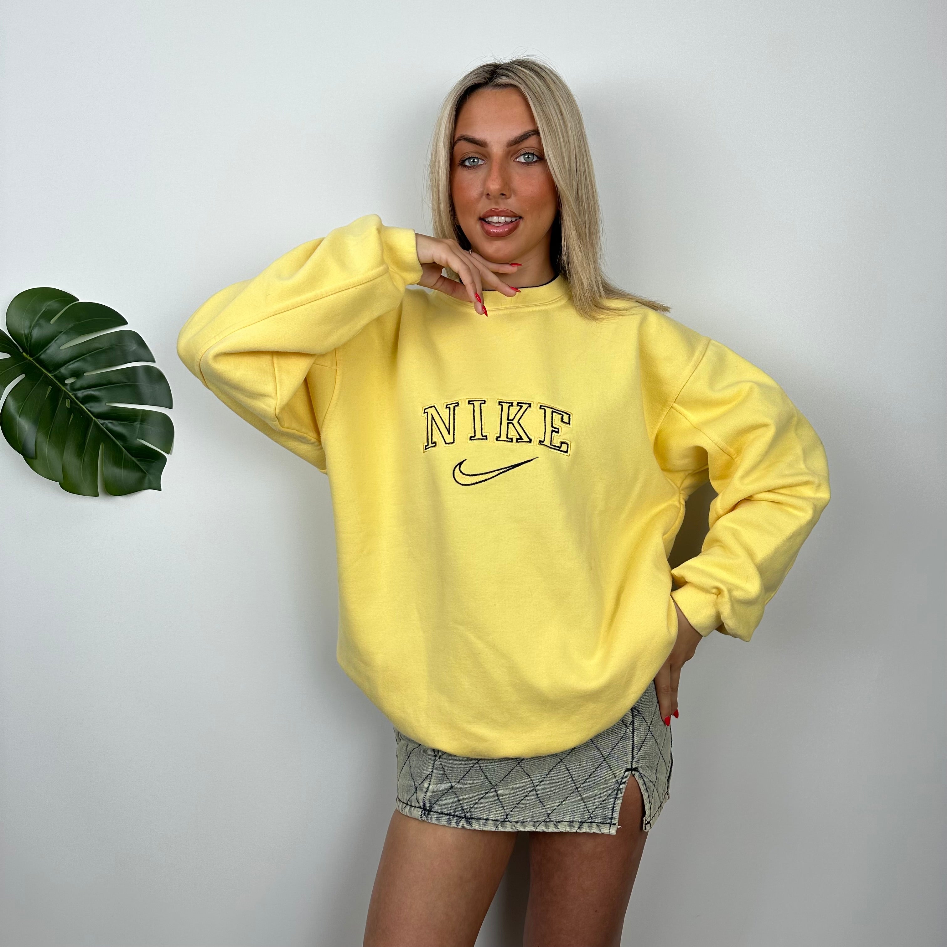 Nike Yellow Embroidered Spell Out Sweatshirt (M)