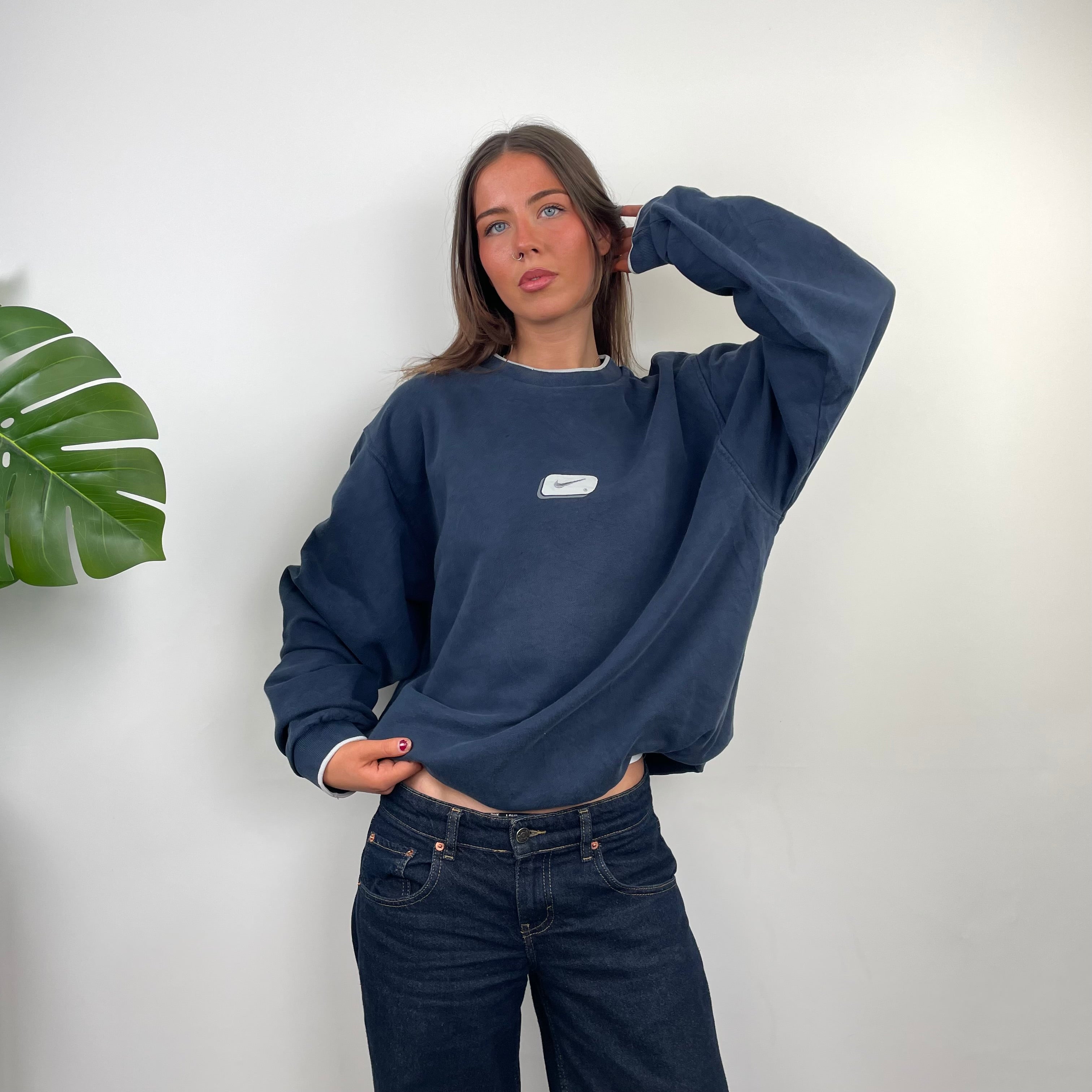 Nike Navy Embroidered Swoosh Sweatshirt (L)