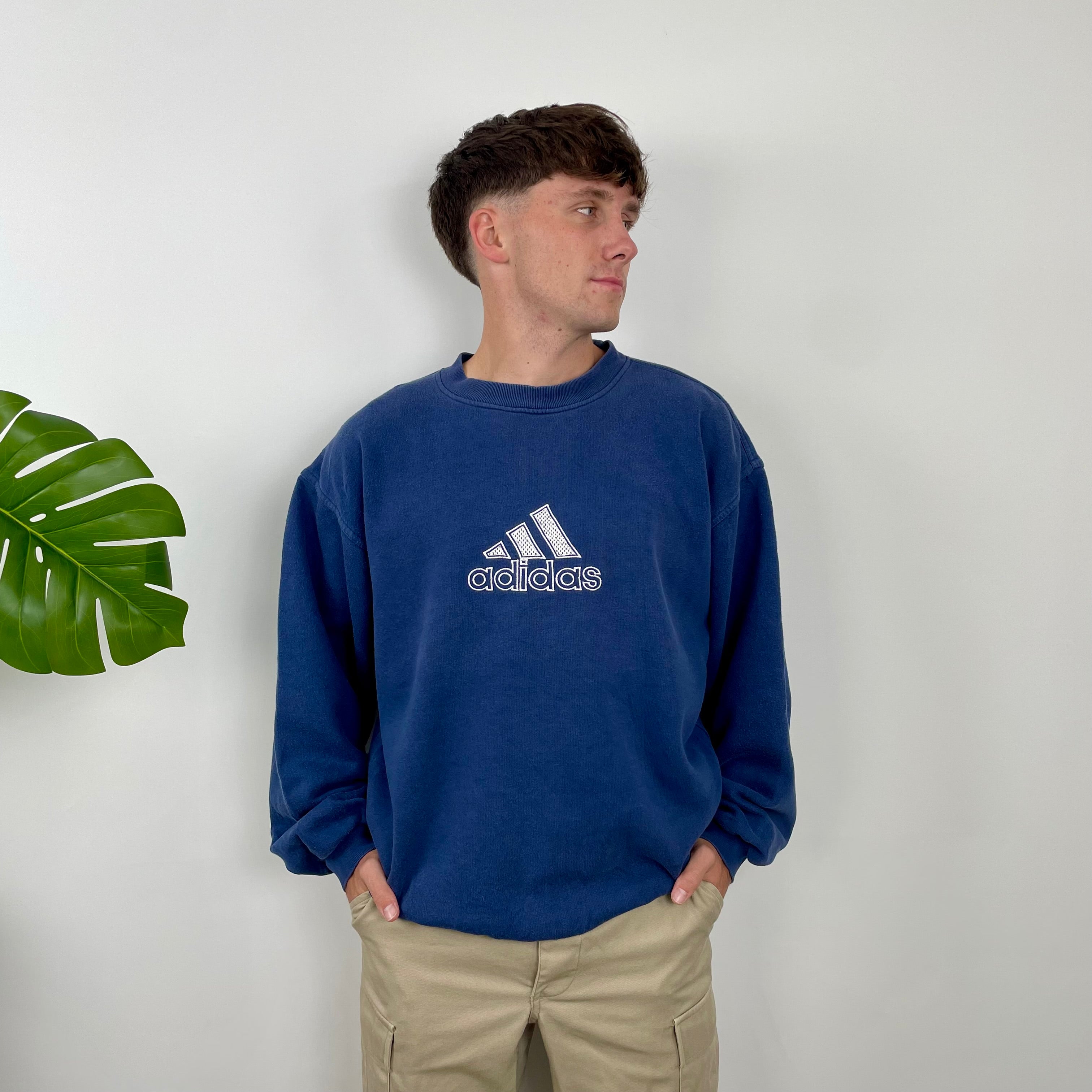 Adidas Navy Embroidered Spell Out Sweatshirt (L)
