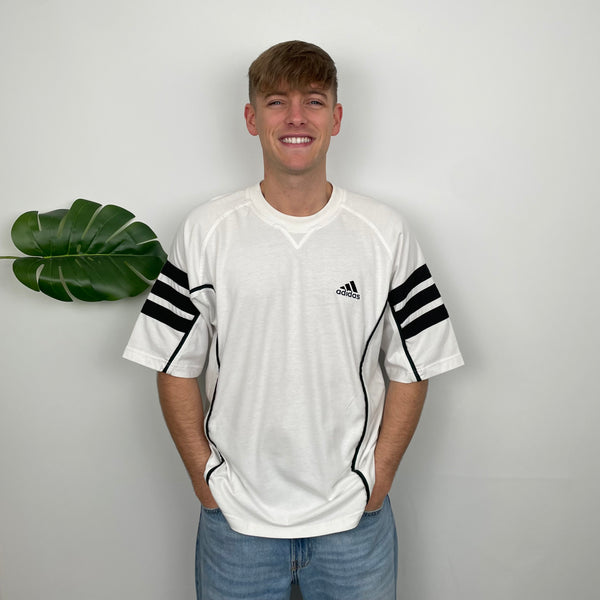 Adidas White Embroidered Spell Out T Shirt (L)