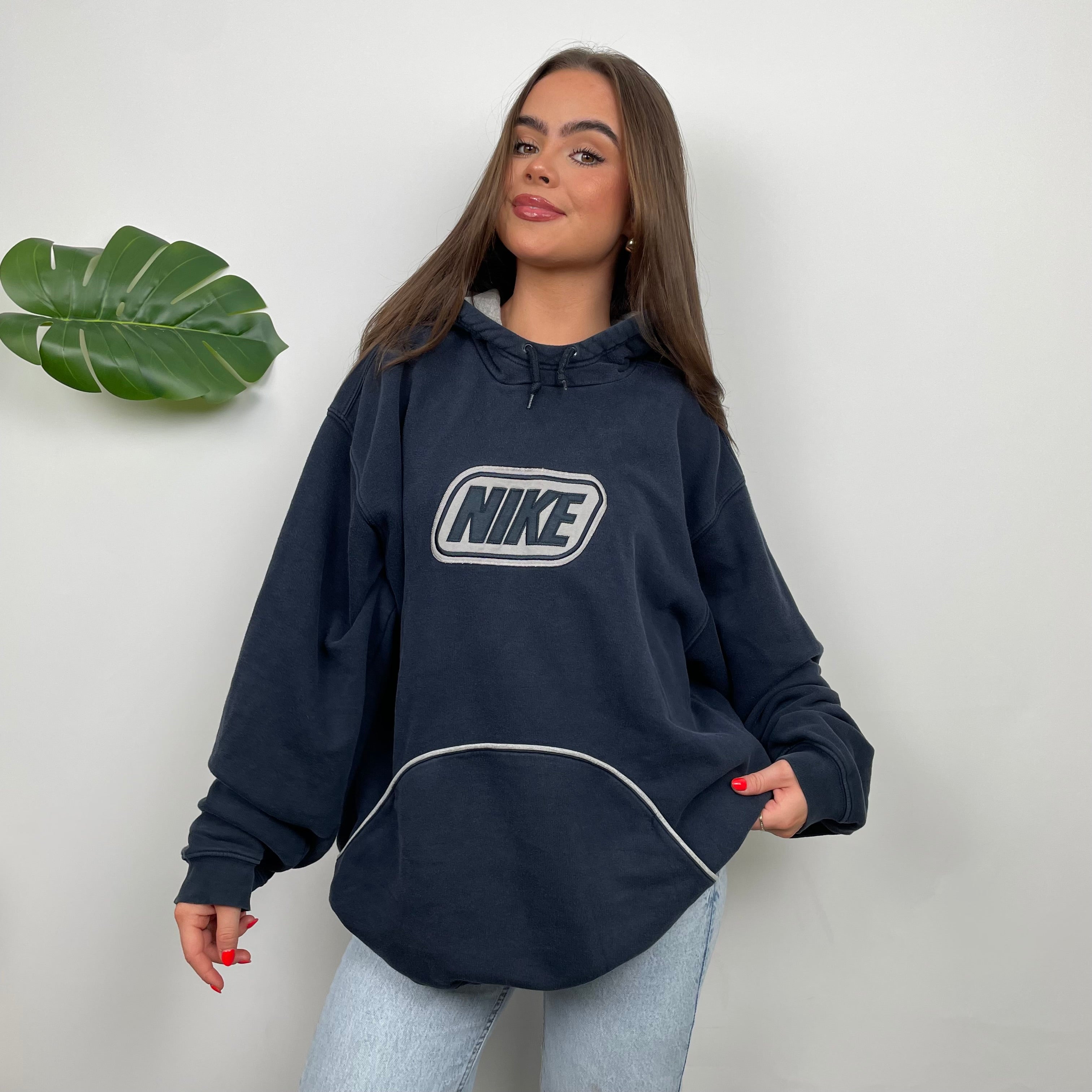 Nike Navy Embroidered Spell Out Hoodie (XL)