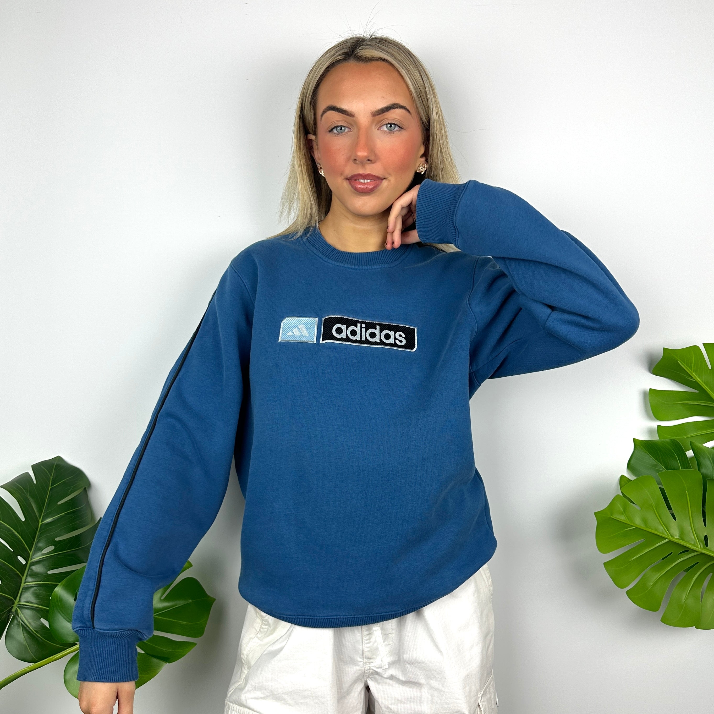 Adidas Blue Embroidered Spell Out Sweatshirt (S)