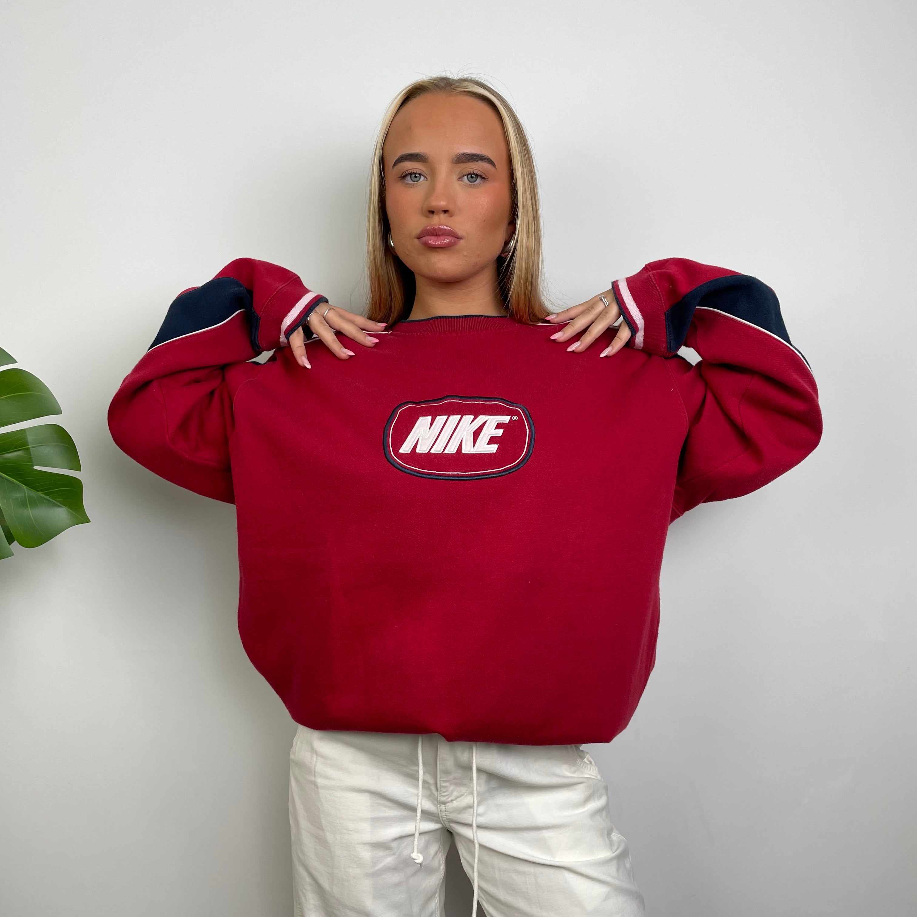 Nike Red Embroidered Spell Out Sweatshirt (L)