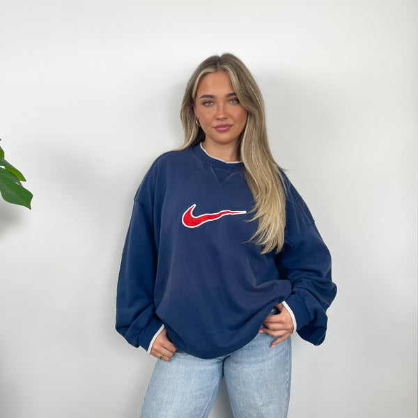 Nike Blue Embroidered Swoosh Sweatshirt (XXL)