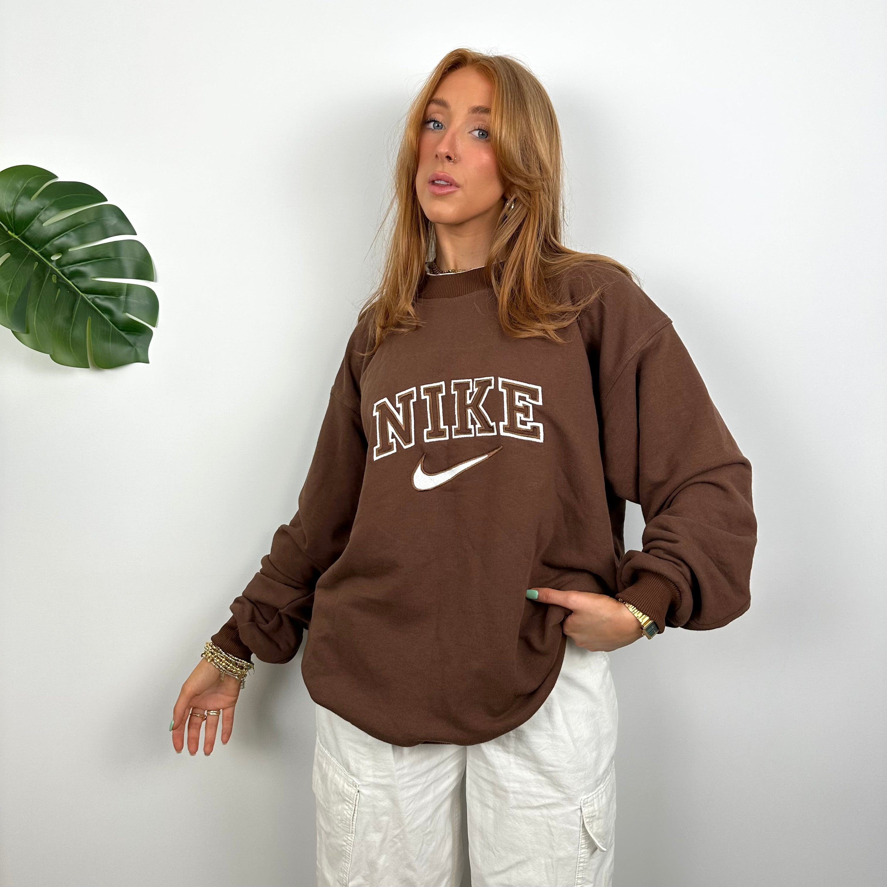 Nike Brown Embroidered Spell Out Sweatshirt (M)