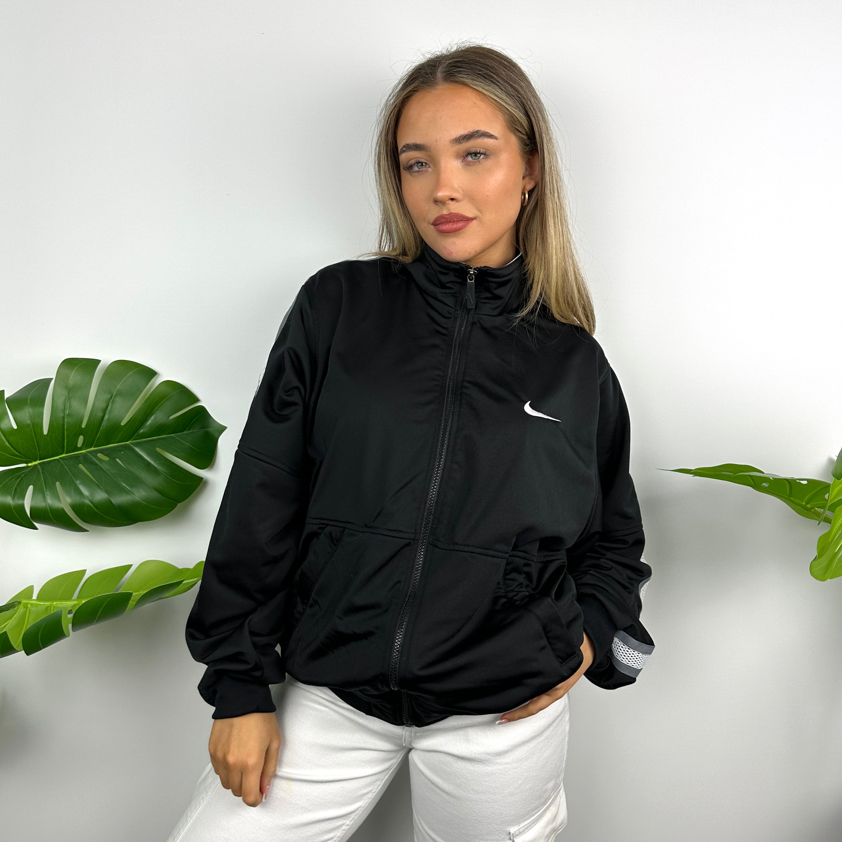 Nike Black Embroidered Swoosh Zip Up Track Jacket (M)