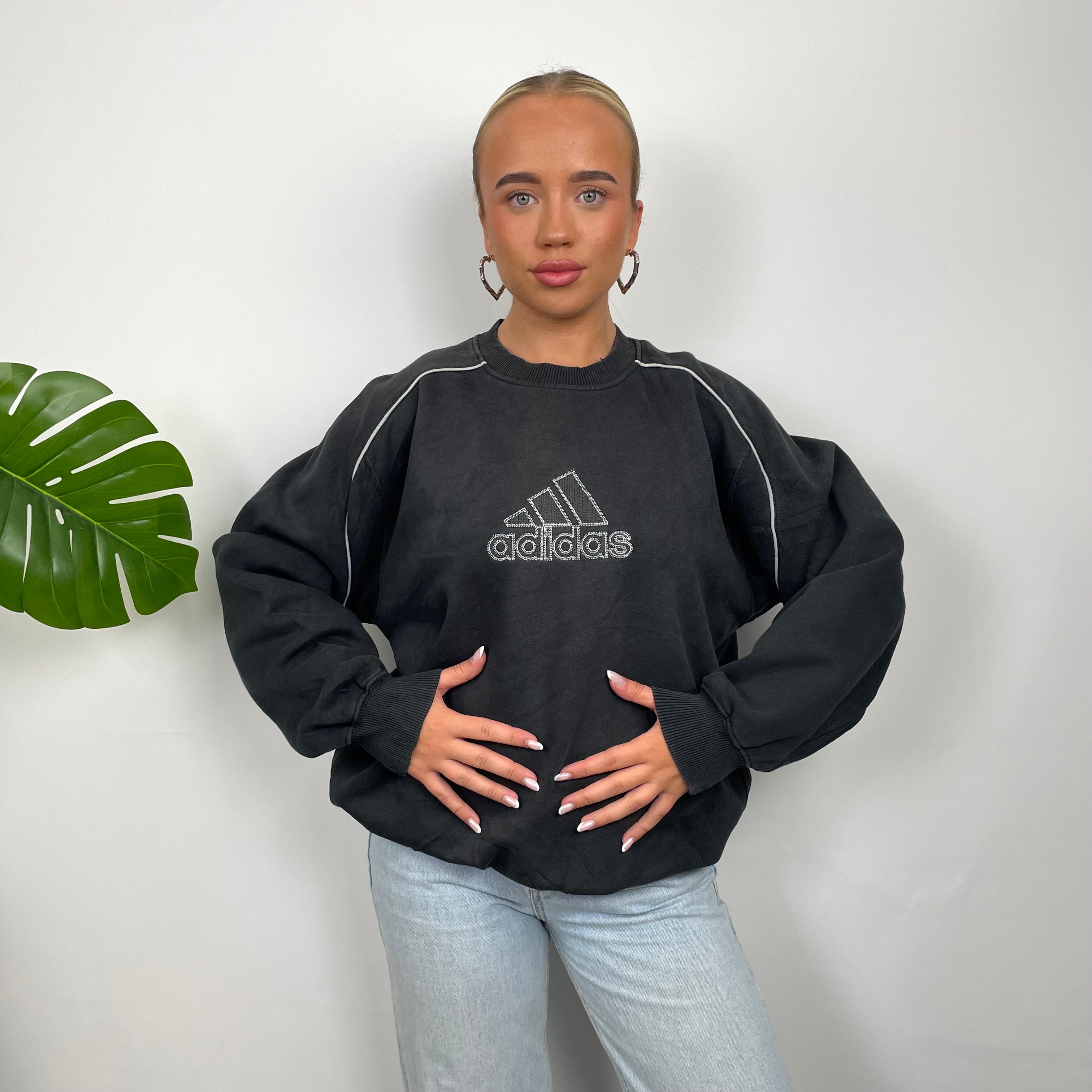 Adidas Black Embroidered Spell Out Sweatshirt (M)