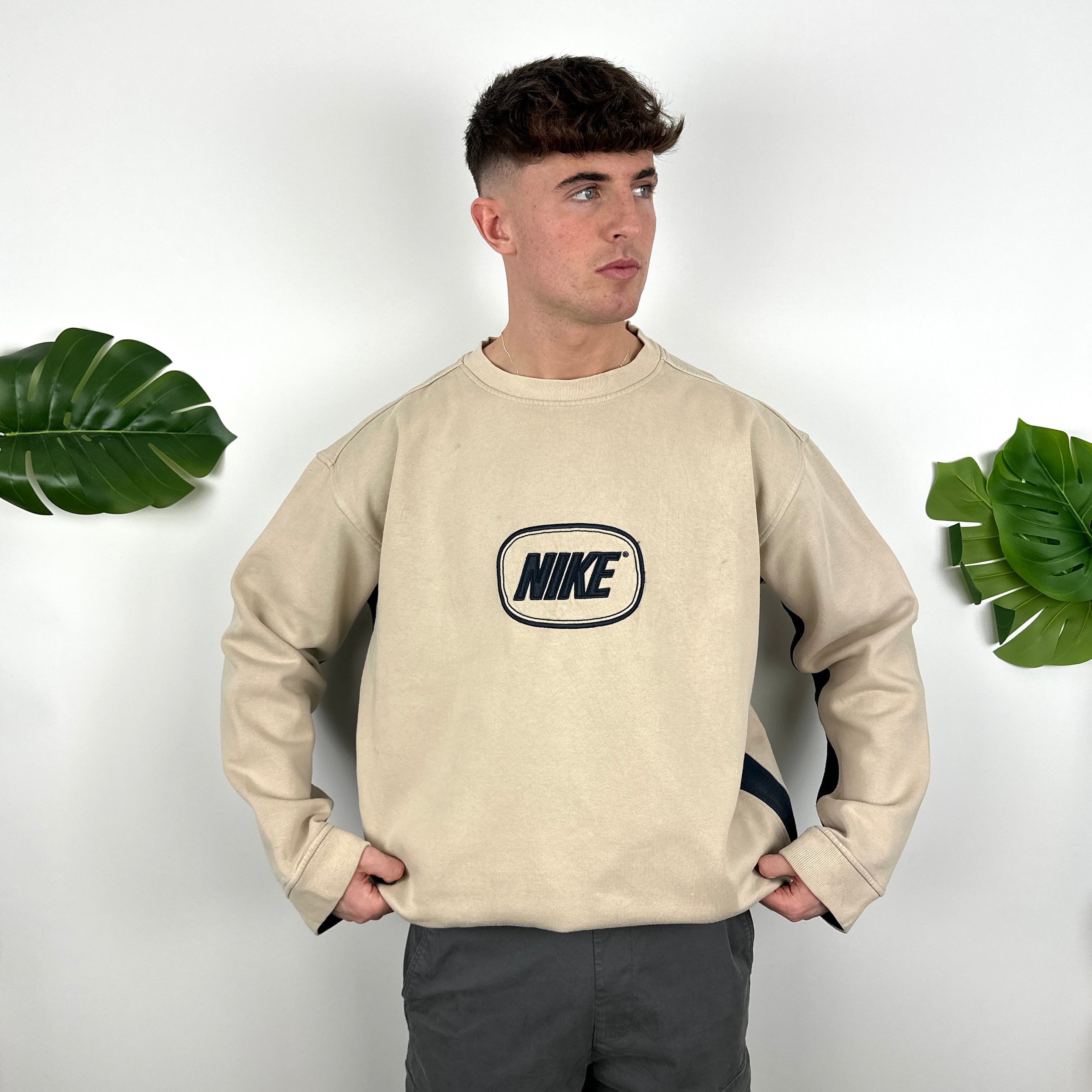 Nike Cream Embroidered Spell Out Sweatshirt (XXL)