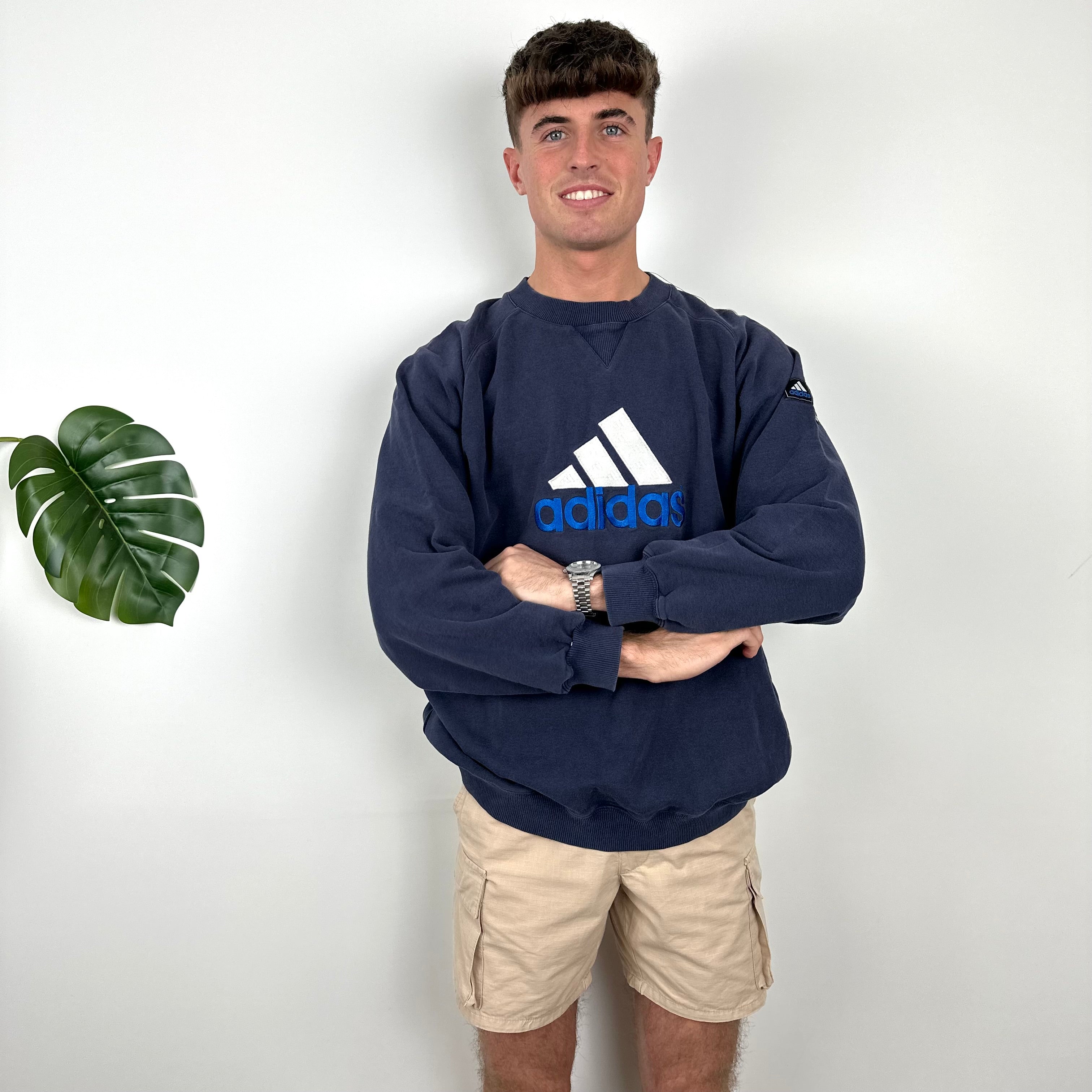 Adidas Navy Embroidered Spell Out Sweatshirt (M)