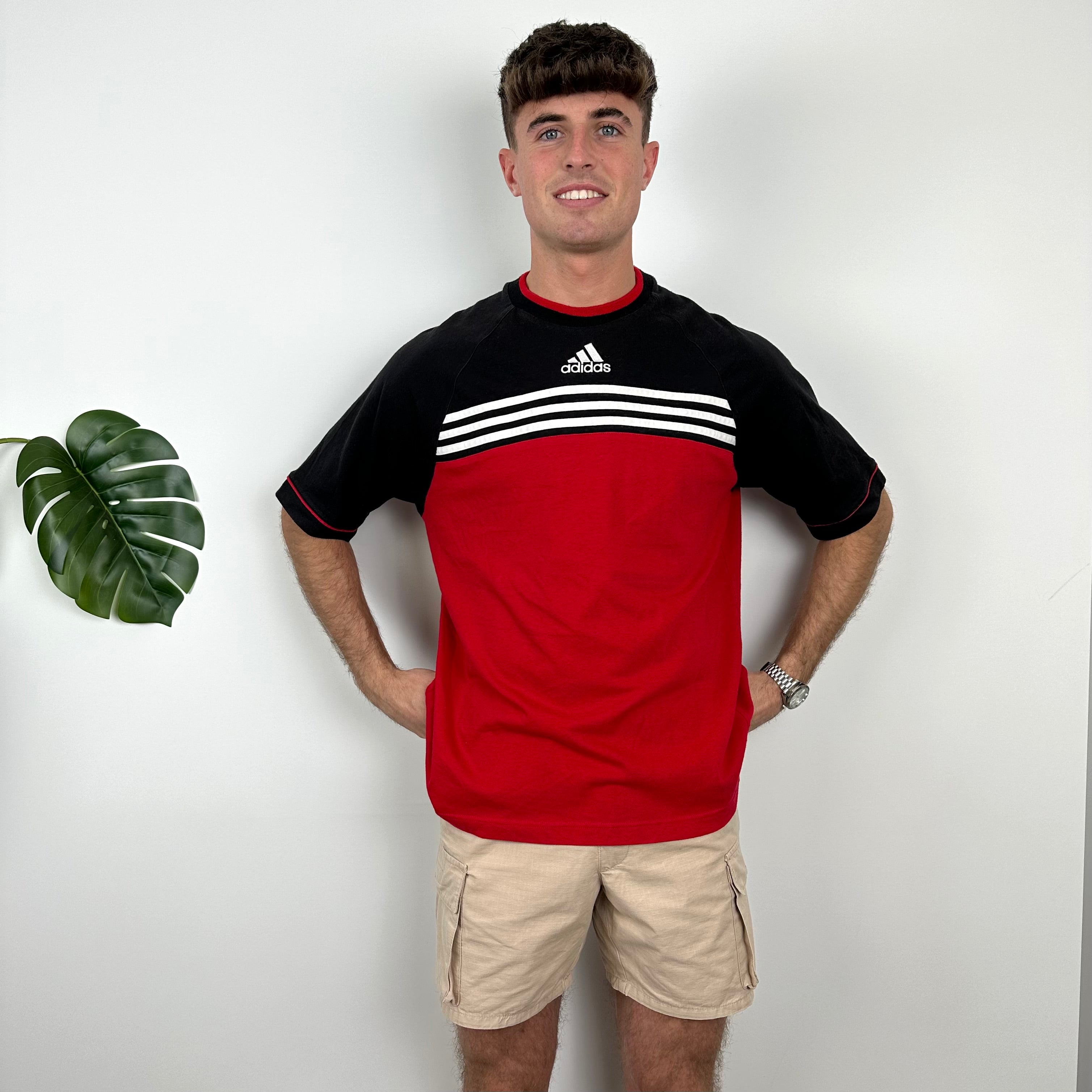 Adidas RARE Black & Red Embroidered Spell Out T Shirt (L)