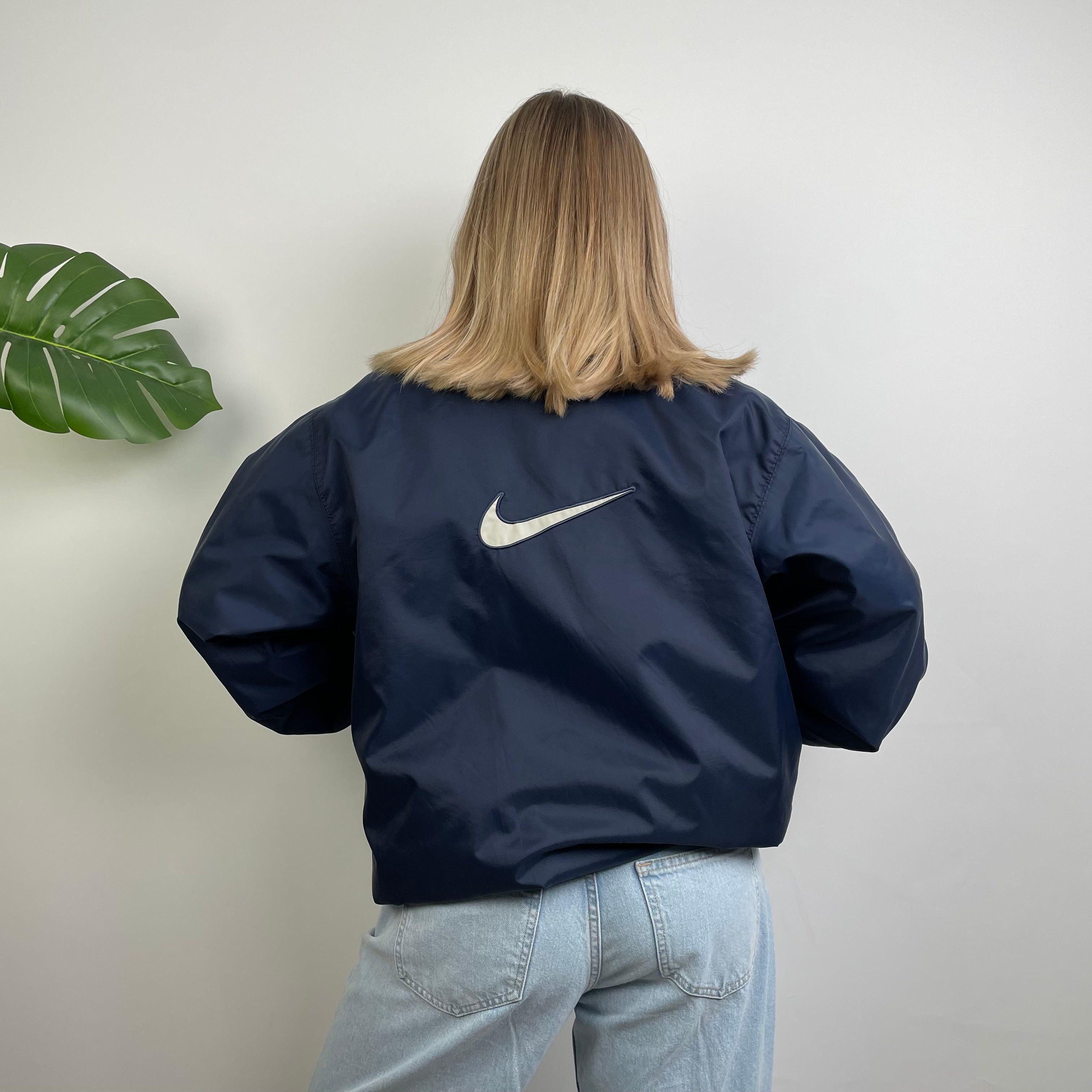 Nike RARE Navy Embroidered Swoosh Padded Jacket (XXL)