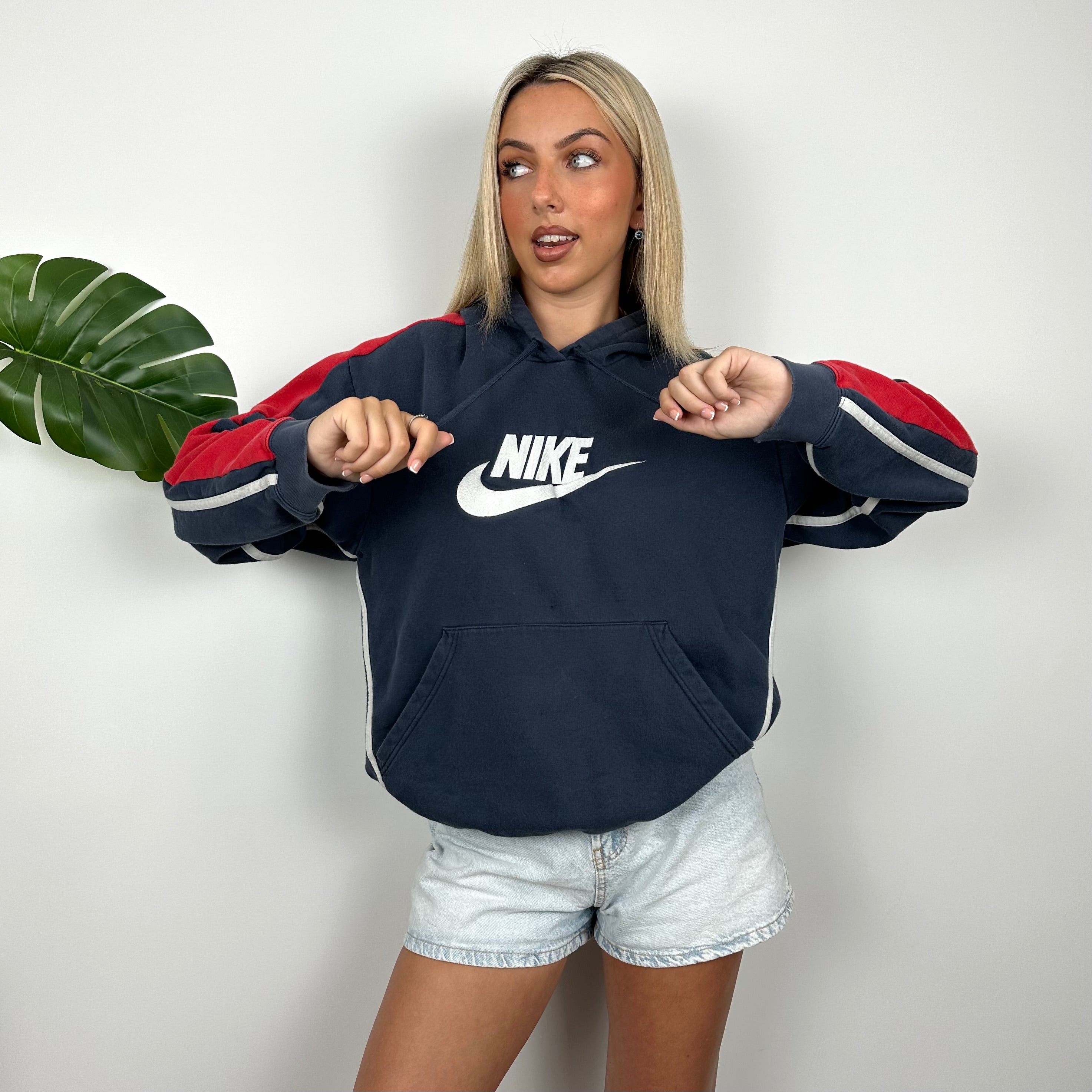 Nike RARE Navy Embroidered Spell Out Hoodie (S)