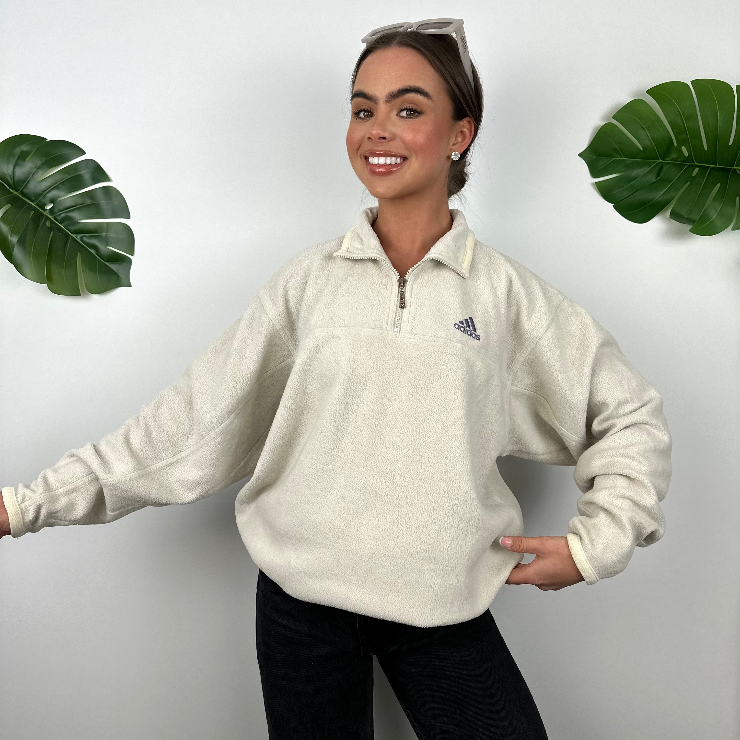 Adidas Cream Teddy Bear Fleece Quarter Zip Sweatshirt (L)