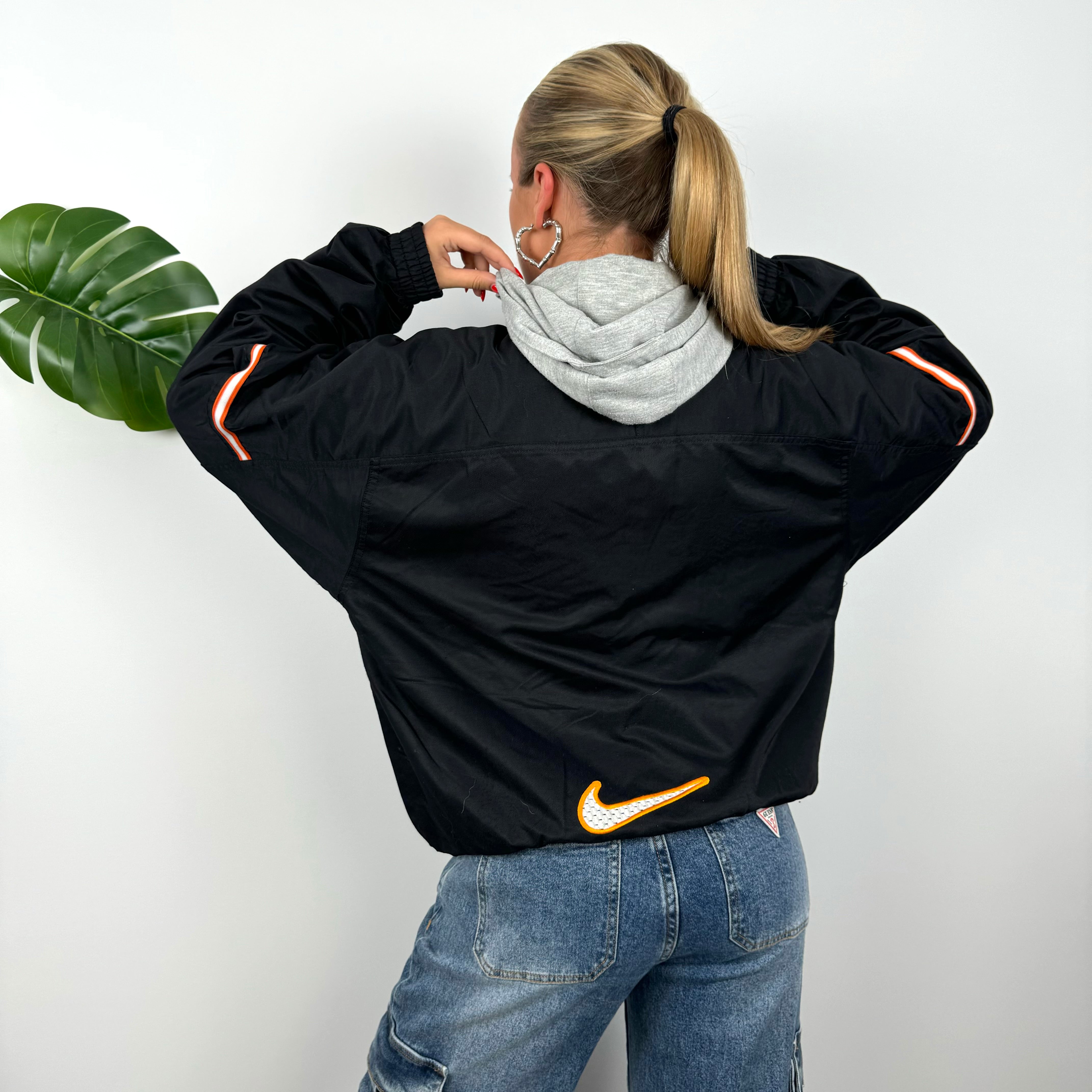 Nike Black Embroidered Swoosh Zip Up Hoodie Jacket (M)