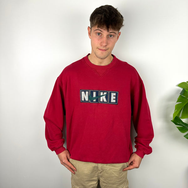 Nike Red Embroidered Spell Out Sweatshirt (L)