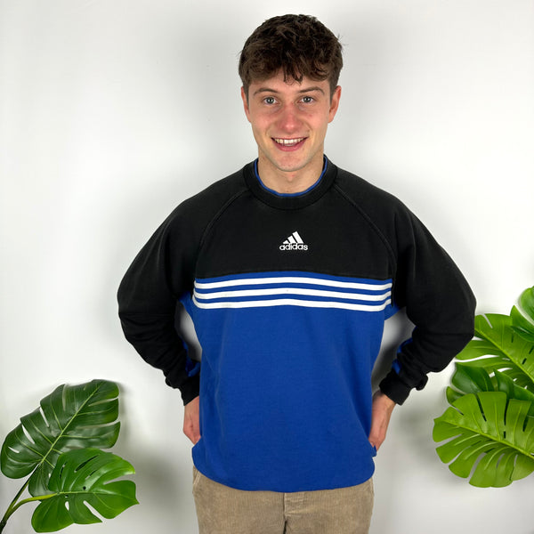 Adidas Black & Blue Embroidered Spell Out Sweatshirt (L)