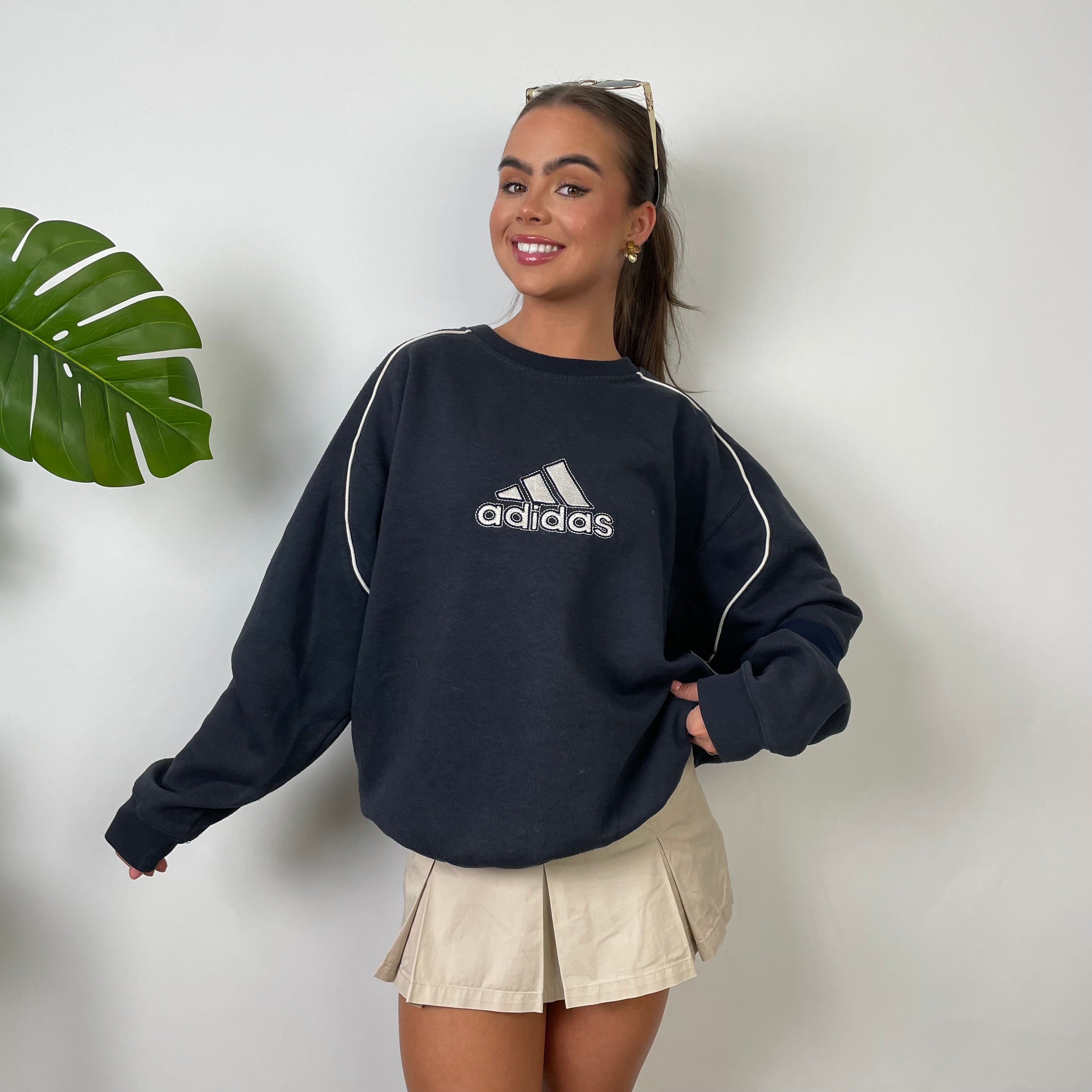 Adidas Black Embroidered Spell Out Sweatshirt (M)