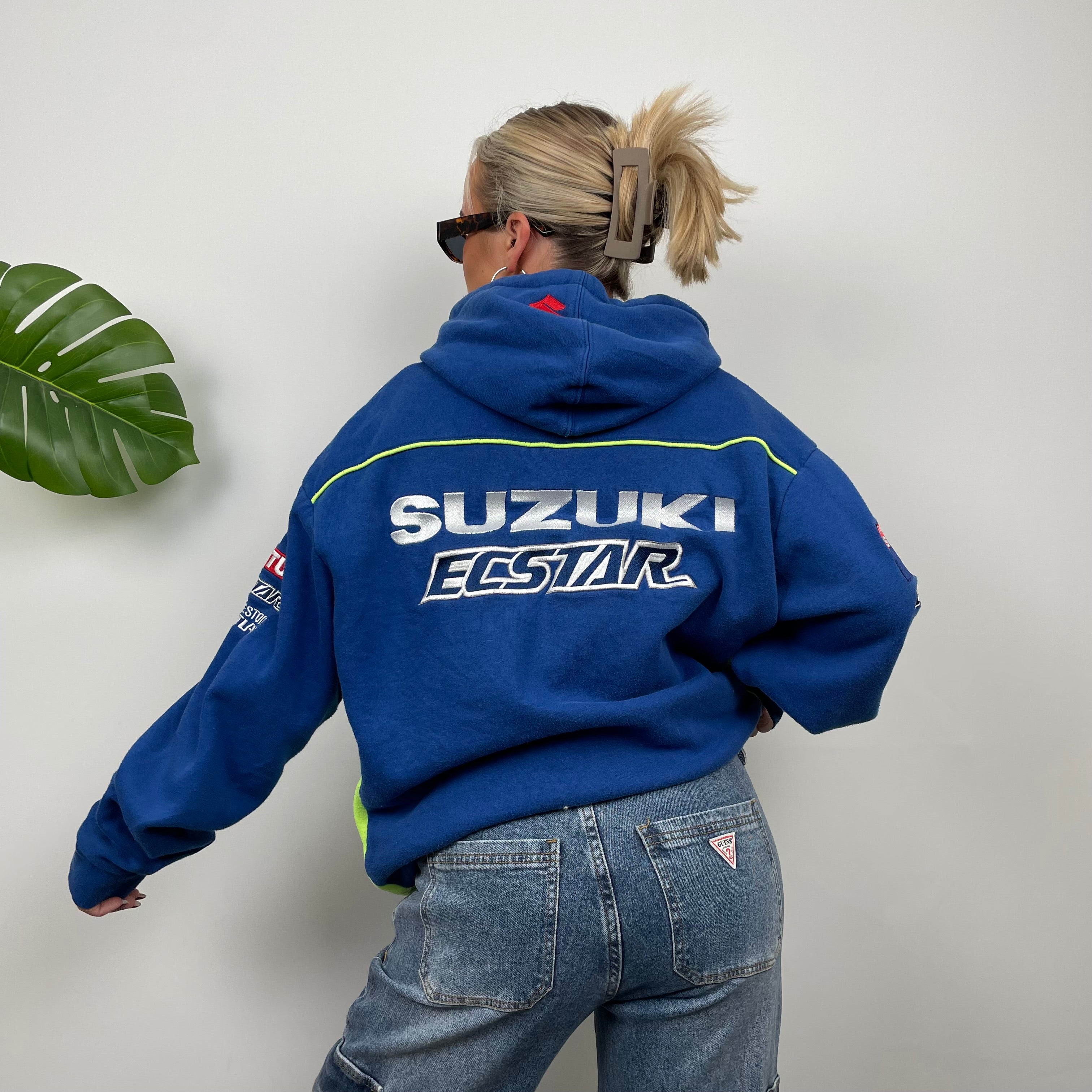 Suzuki Racing RARE Blue Embroidered Spell Out Zip Up Hoodie Jacket (M)