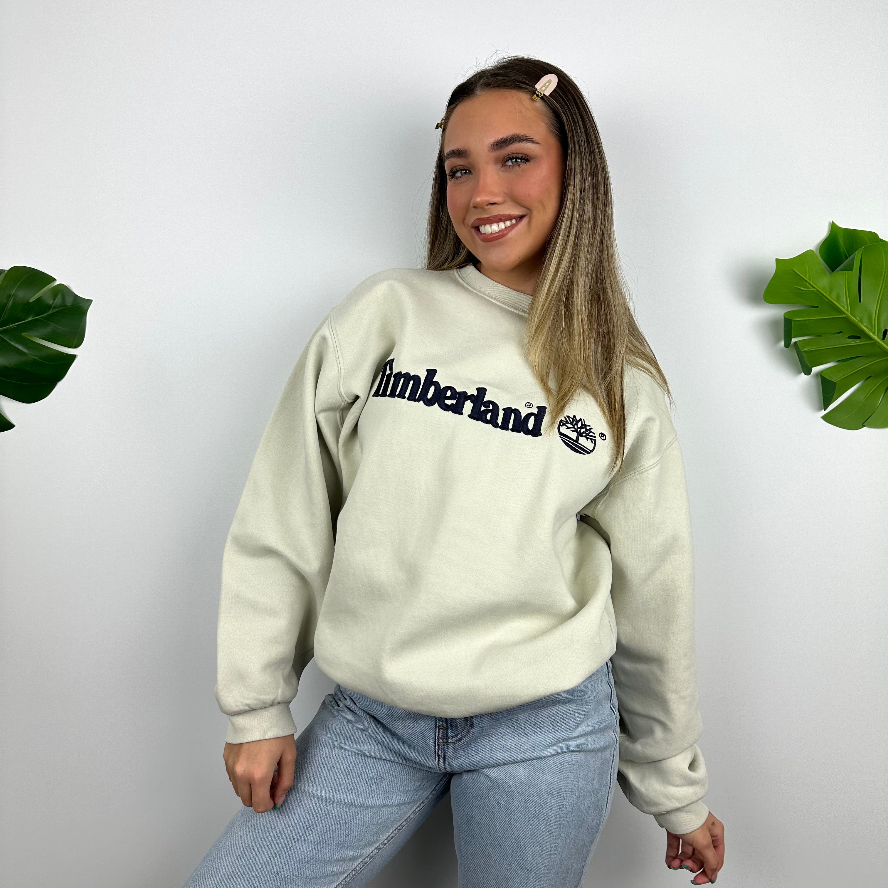 Timberland Cream Embroidered Spell Out Sweatshirt (M)