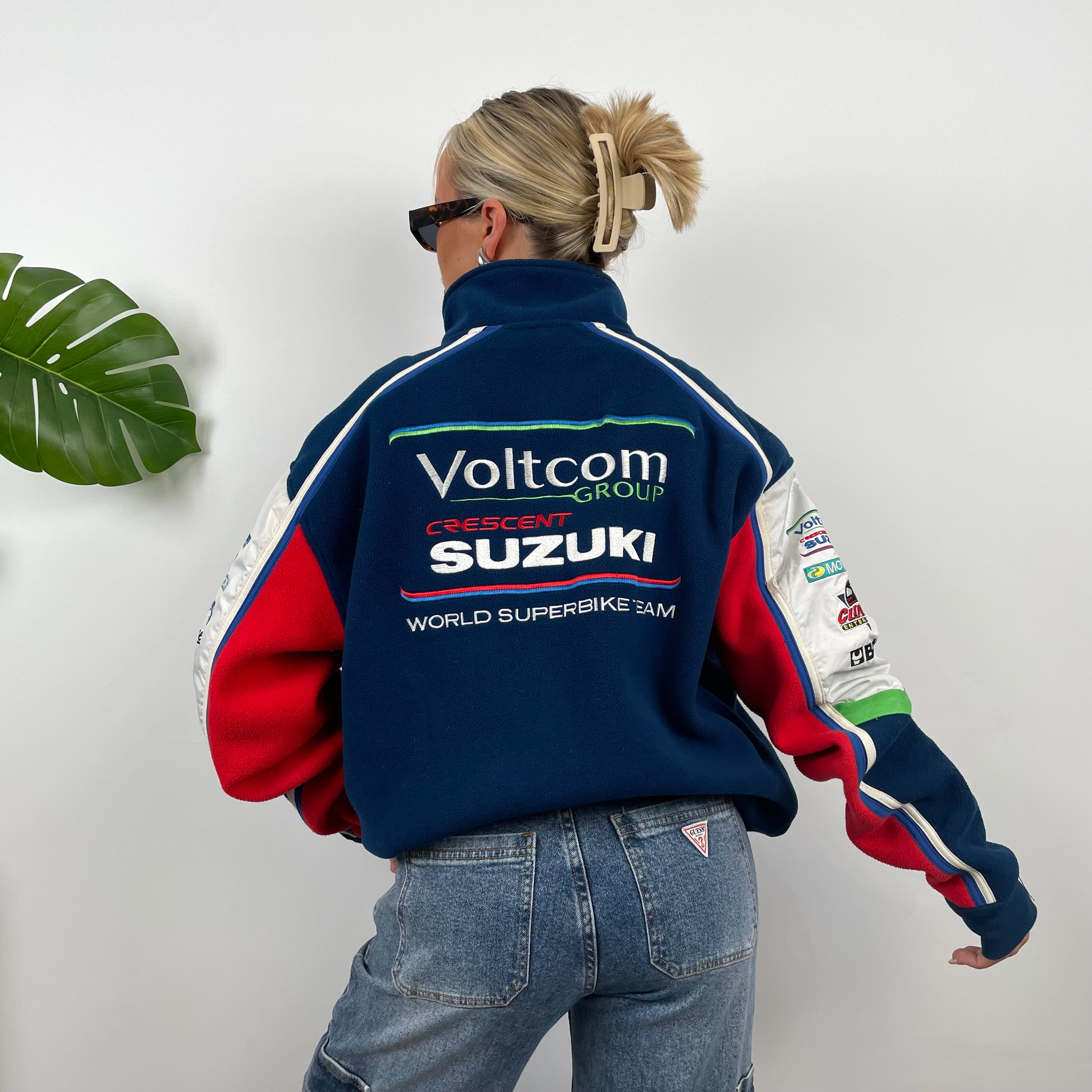 Suzuki Racing Embroidered Spell Out Zip Up Fleece Jacket (XL)