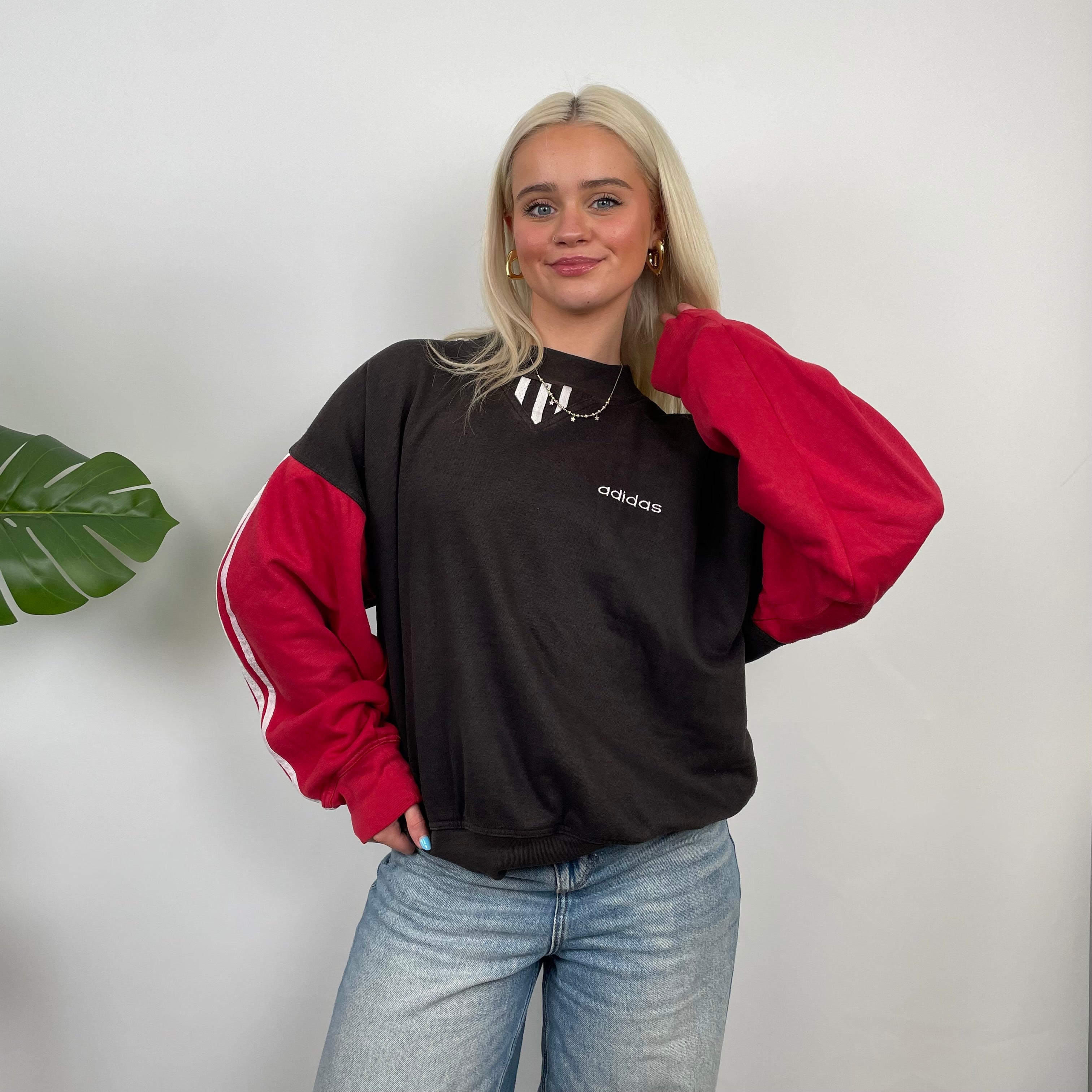 Adidas Red & Black Embroidered Spell Out Sweatshirt (S)