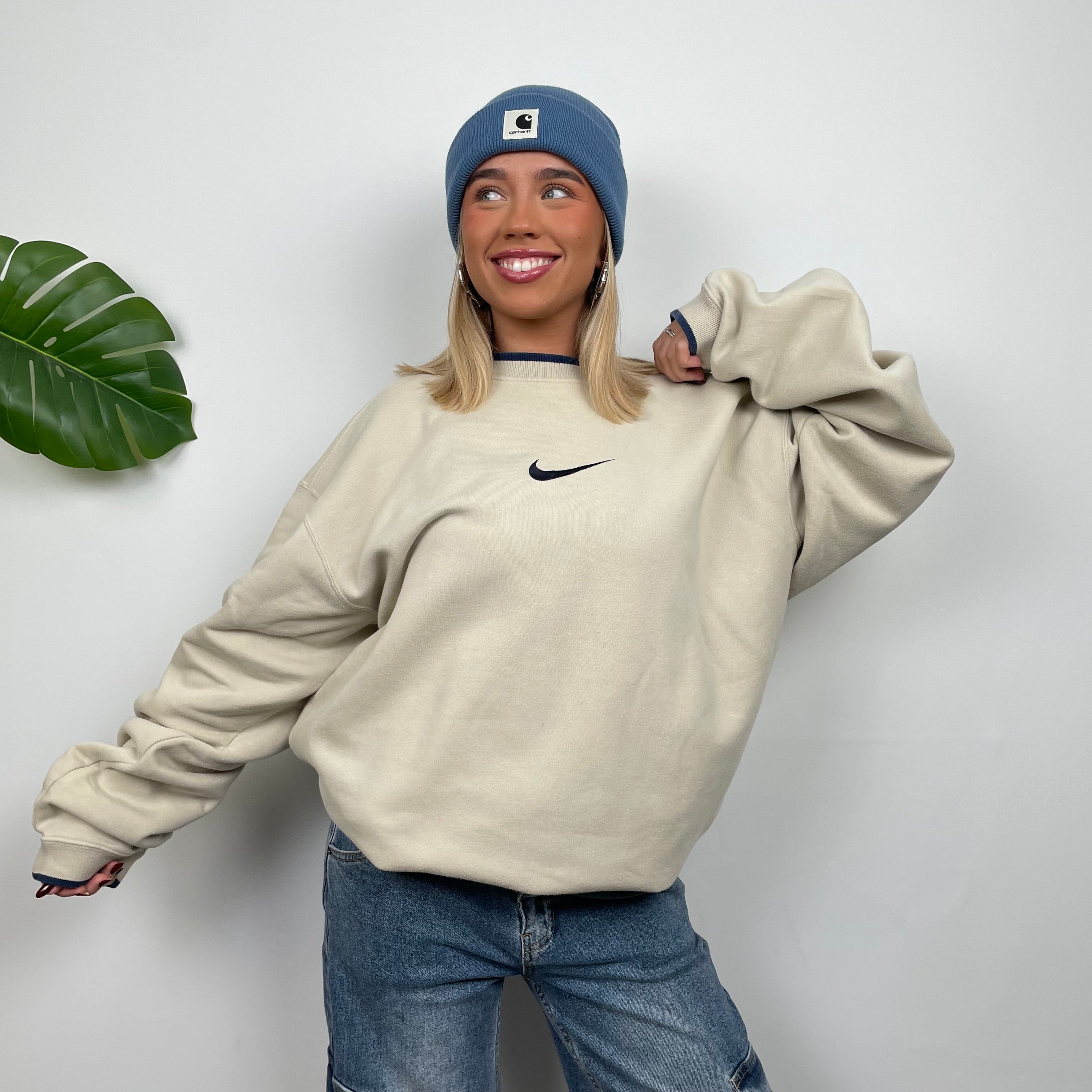 Nike Cream Embroidered Swoosh Sweatshirt (XXL)