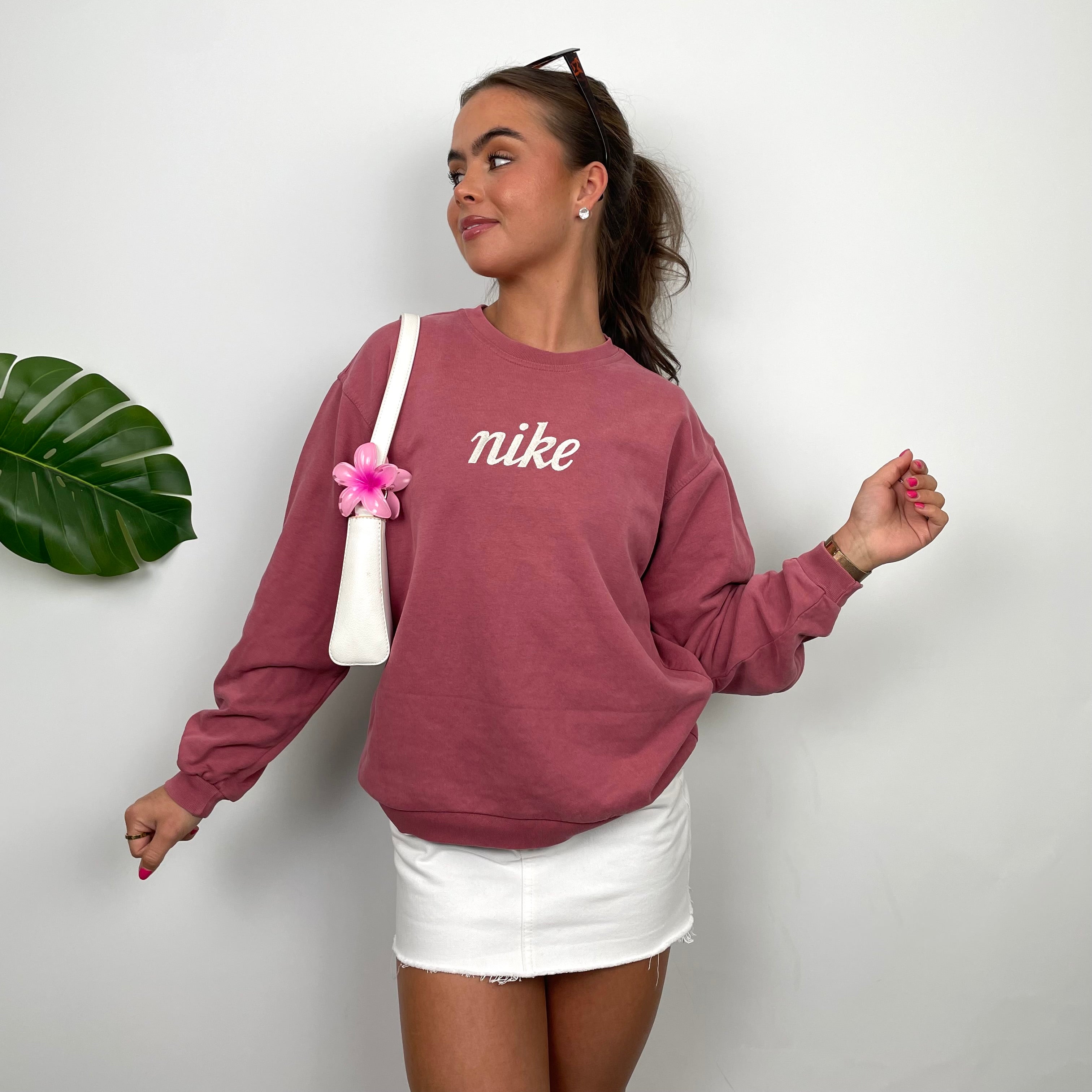 Nike RARE Dusty Pink Embroidered Spell Out Sweatshirt (XS)