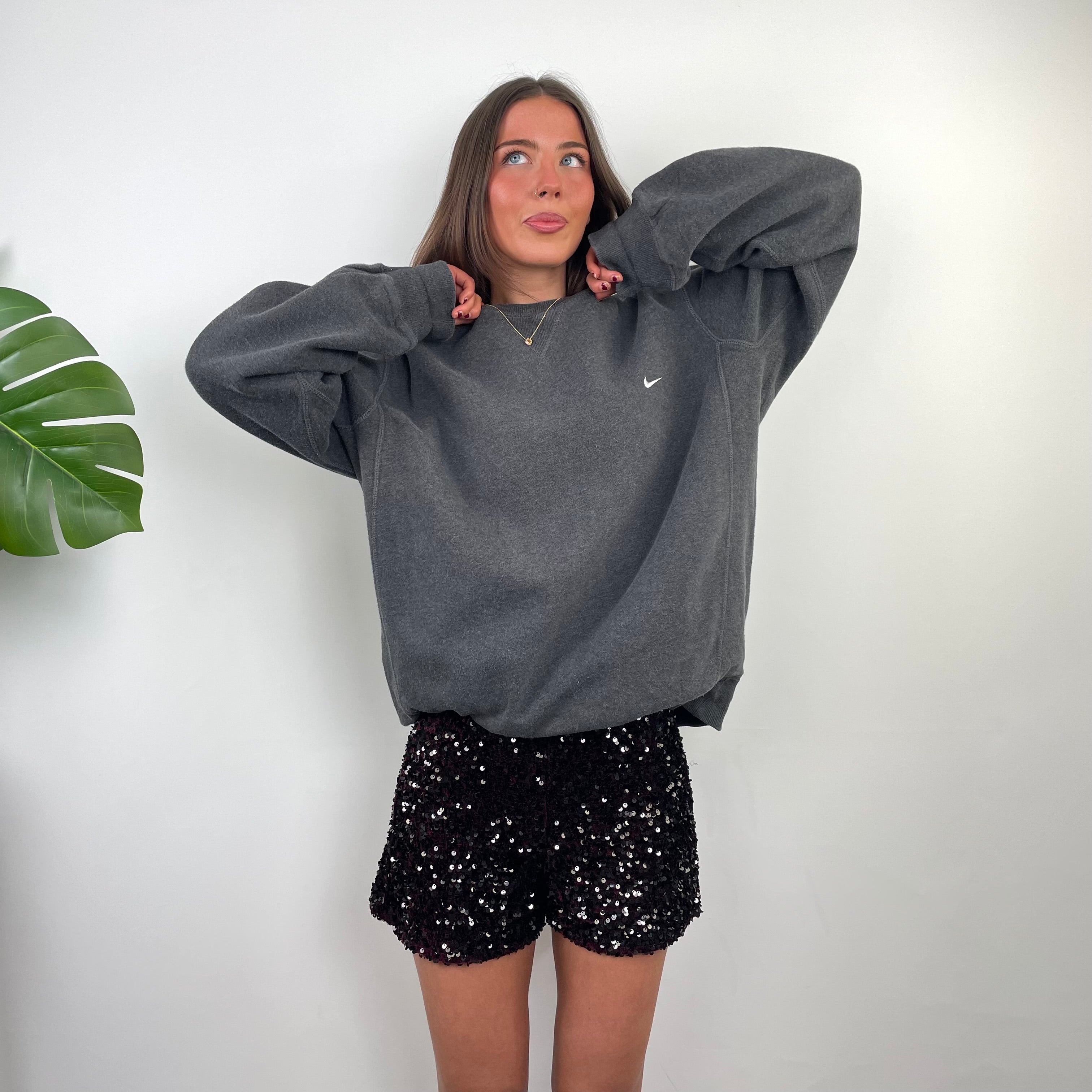 Nike Grey Embroidered Swoosh Sweatshirt (L)