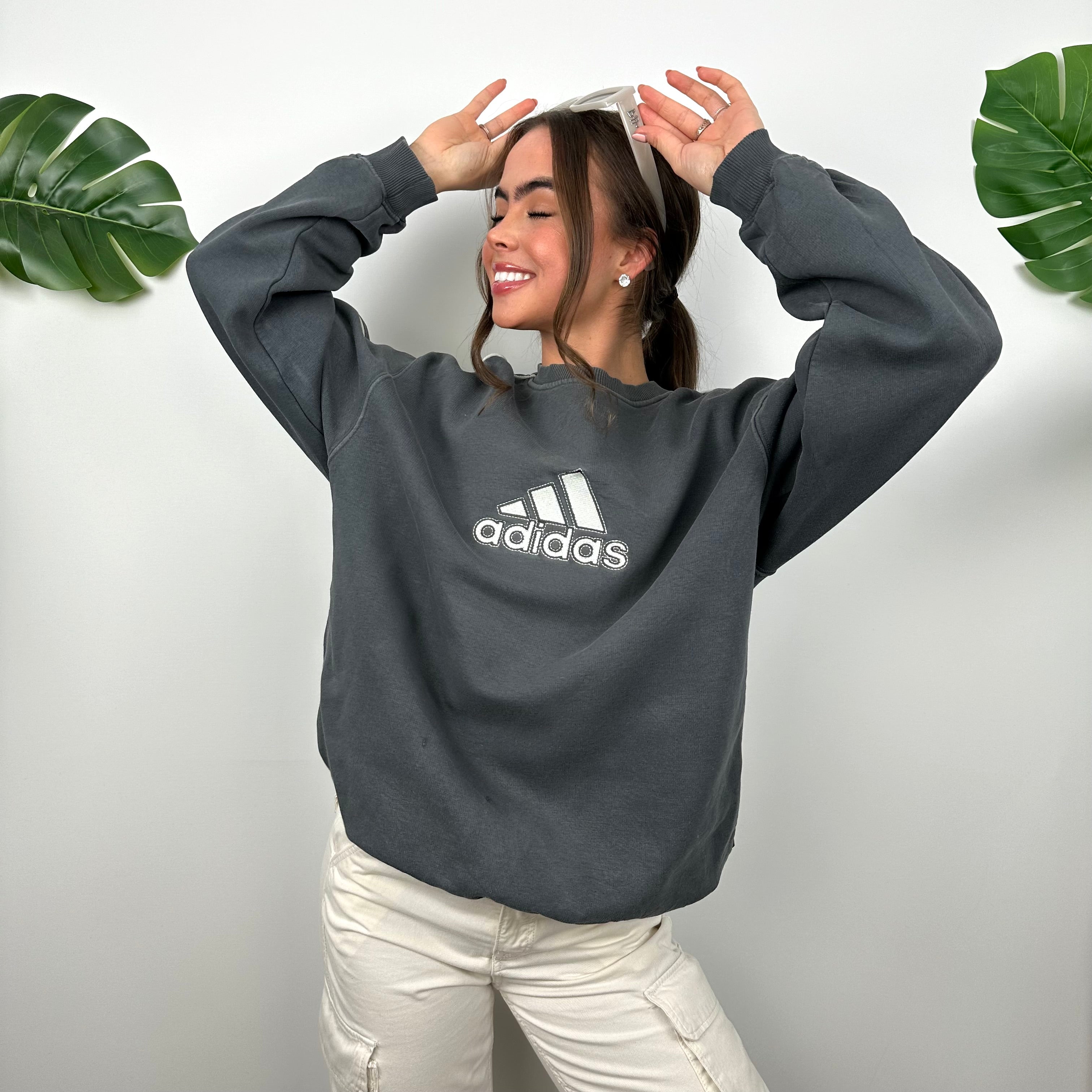 Adidas Grey Embroidered Spell Out Sweatshirt (S)