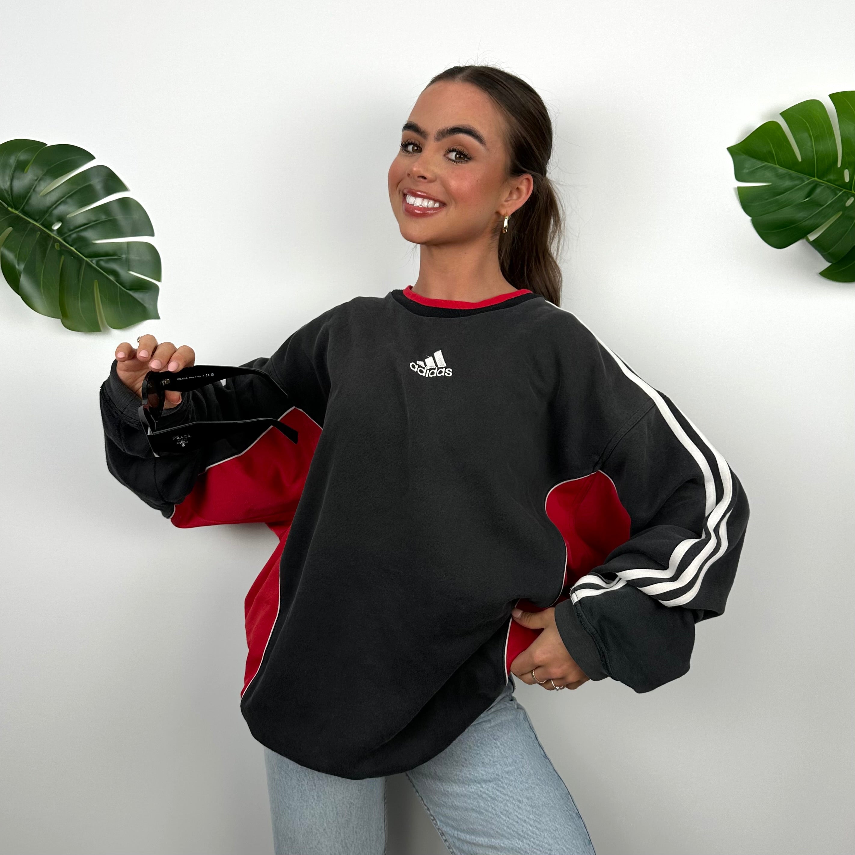 Adidas Black Embroidered Spell Out Sweatshirt (L)