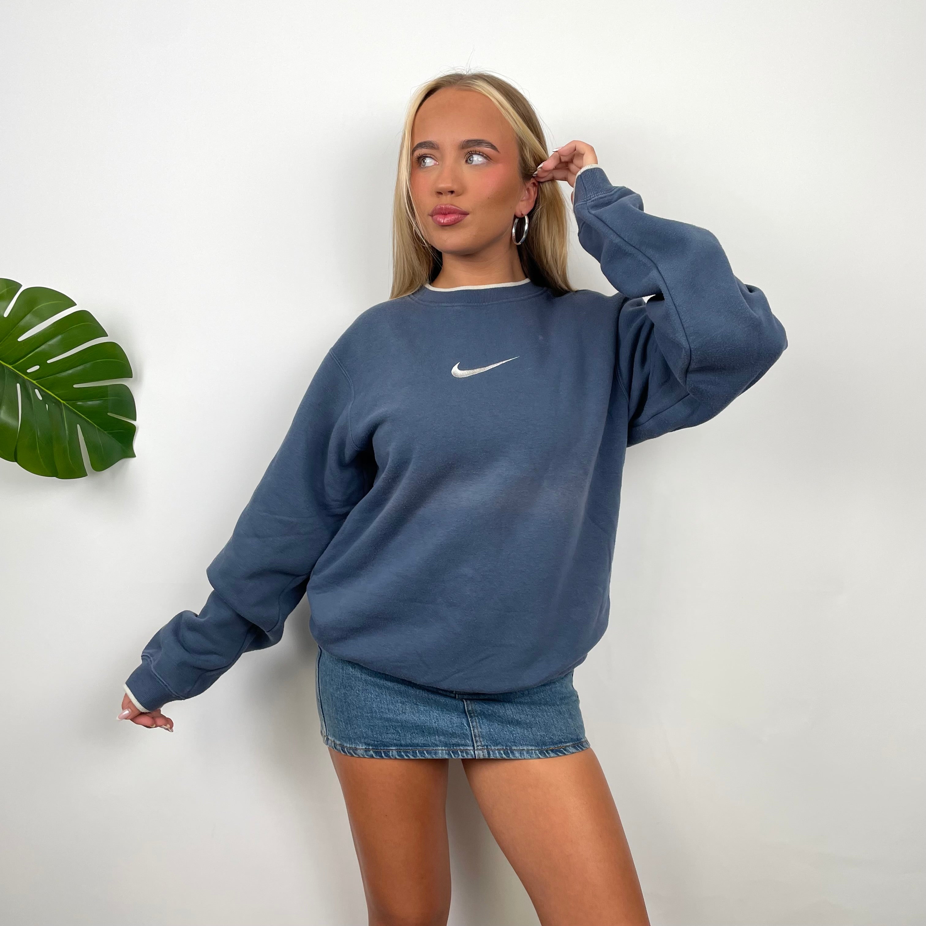 Nike Blue Embroidered Swoosh Sweatshirt (L)