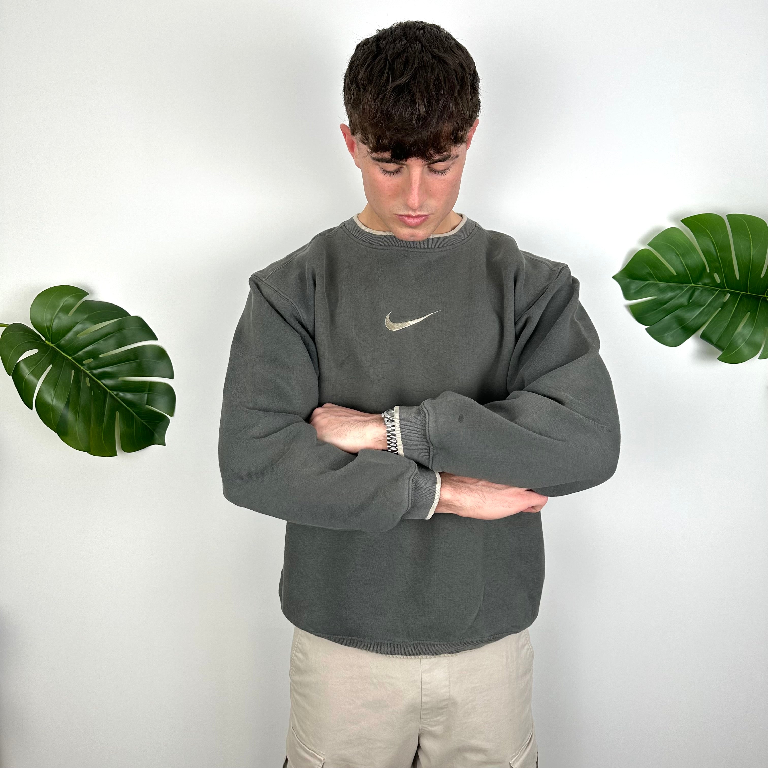 Nike Grey Embroidered Swoosh Sweatshirt (L)