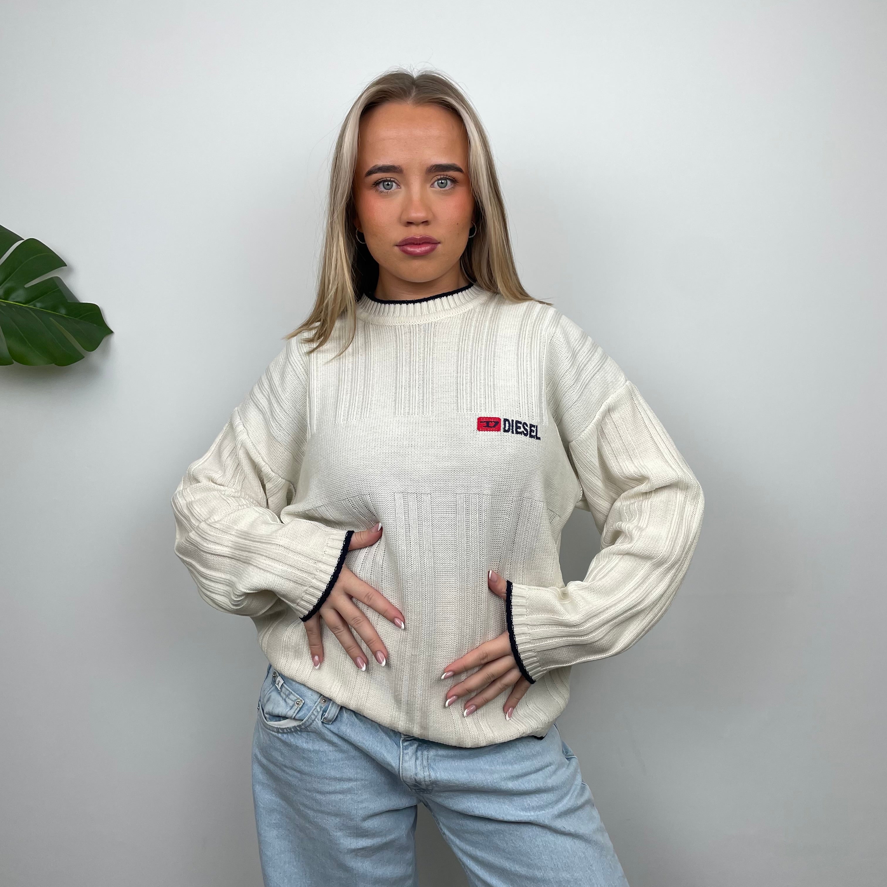 Diesel Cream Spell Out Knitted Sweater (M)