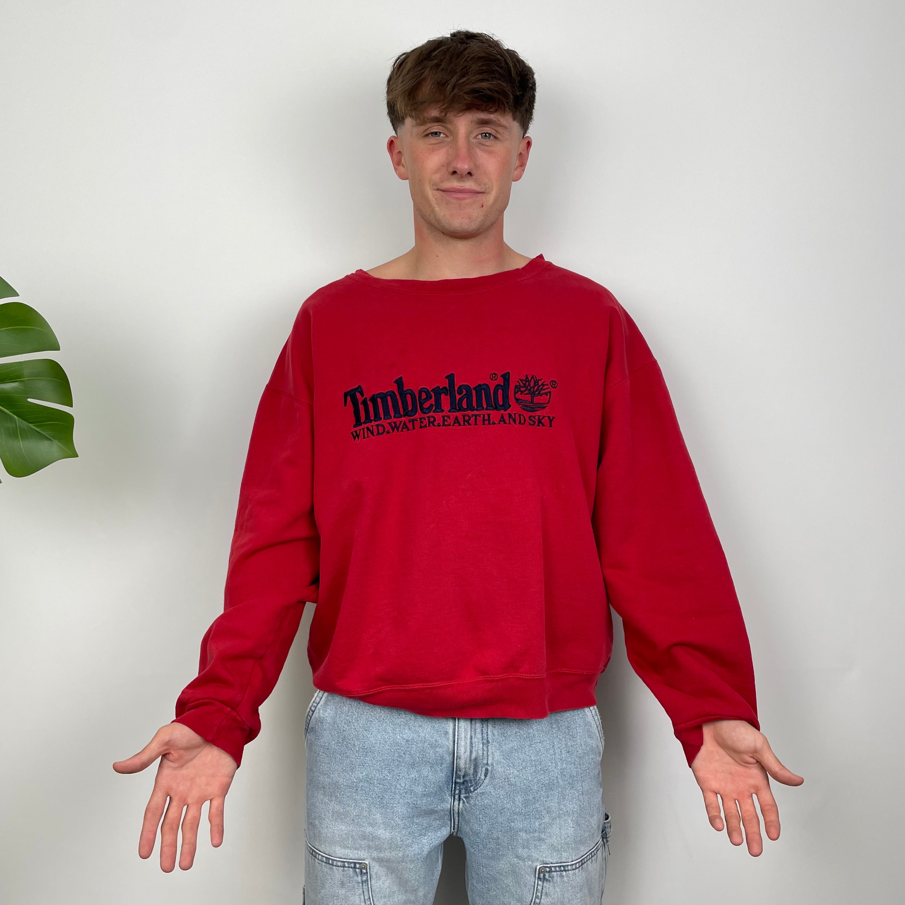 Timberland Red Embroidered Spell Out Sweatshirt (S)