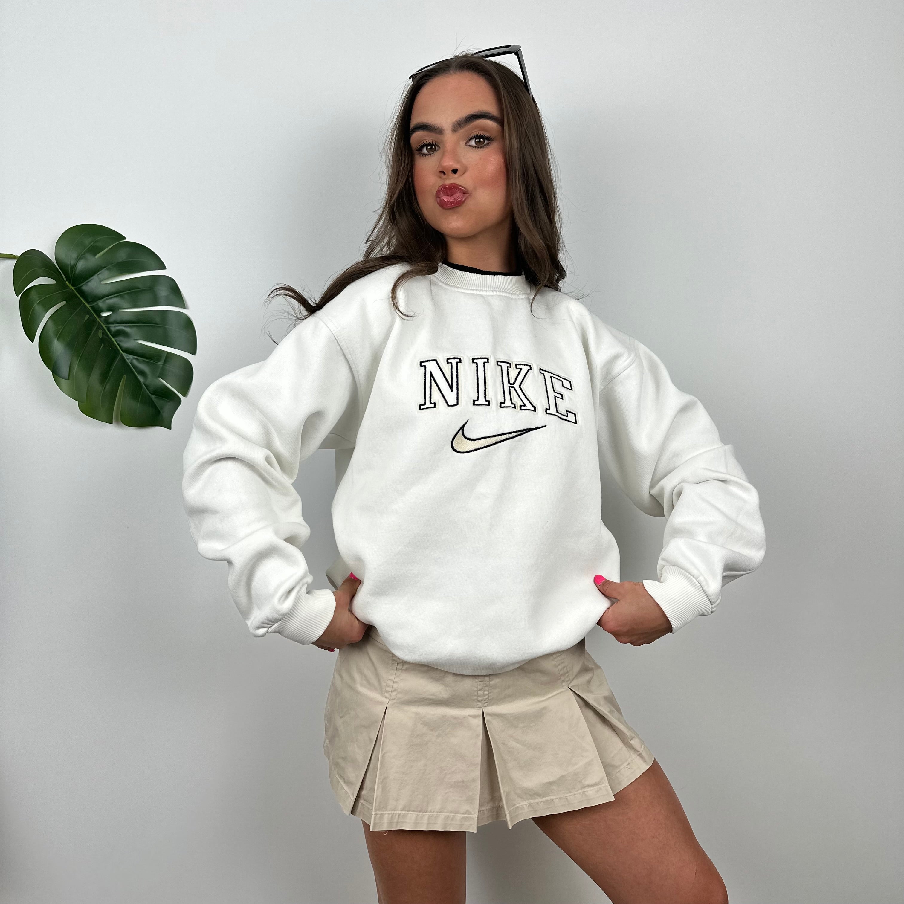 Nike White Embroidered Spell Out Sweatshirt (M)