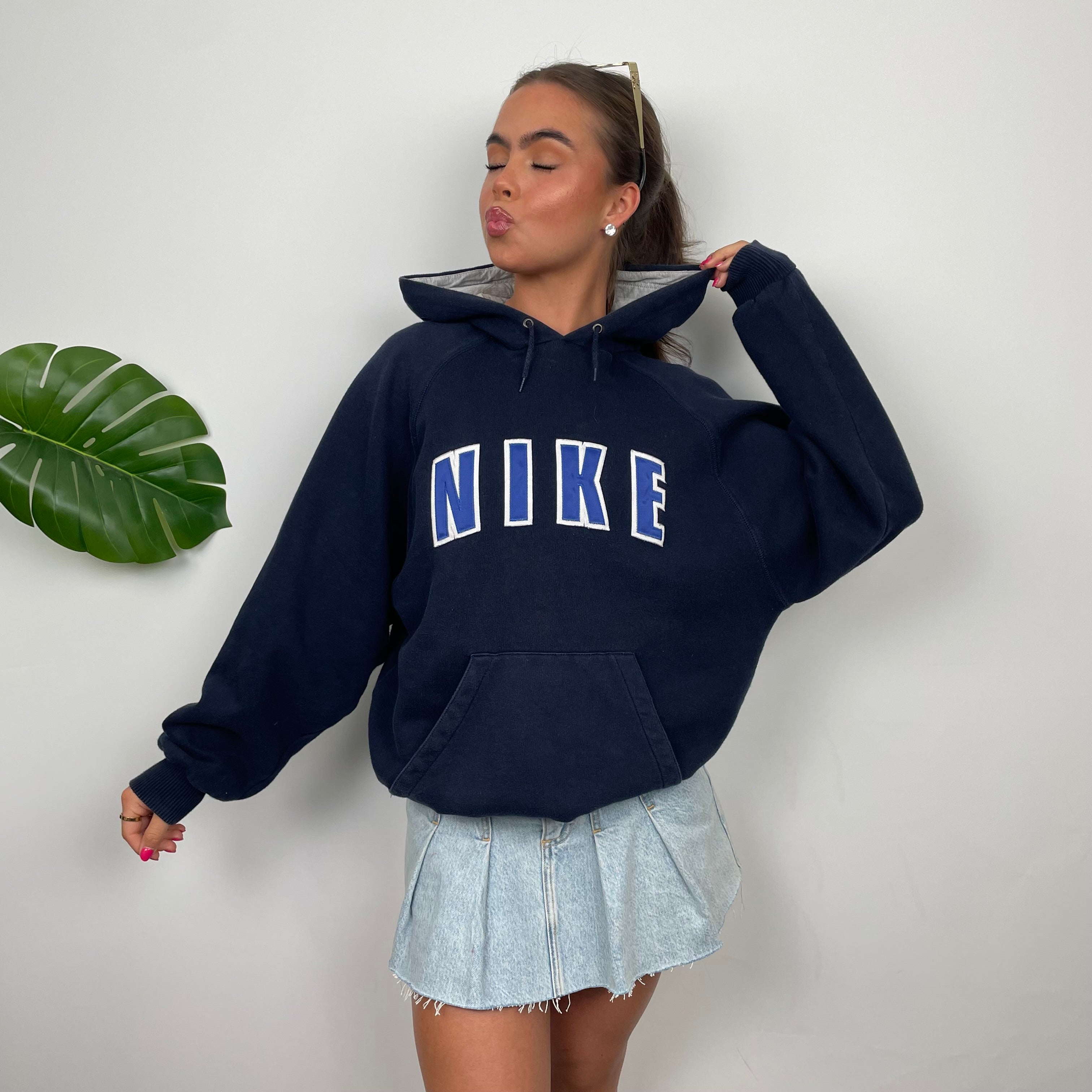 Nike Navy Embroidered Spell Out Hoodie (S)